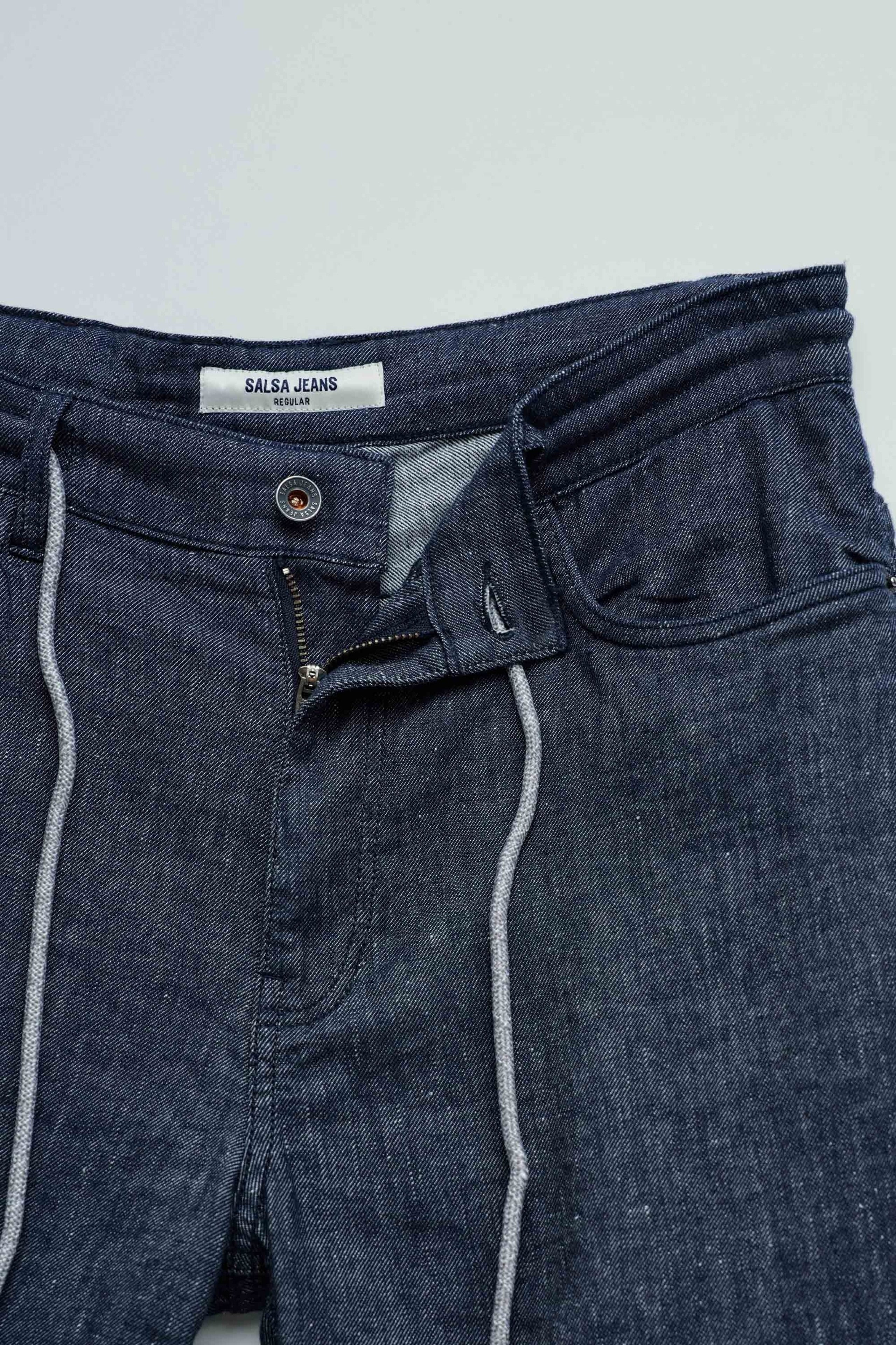 Short Indigo Linen in Dark Blue Shorts Salsa Jeans