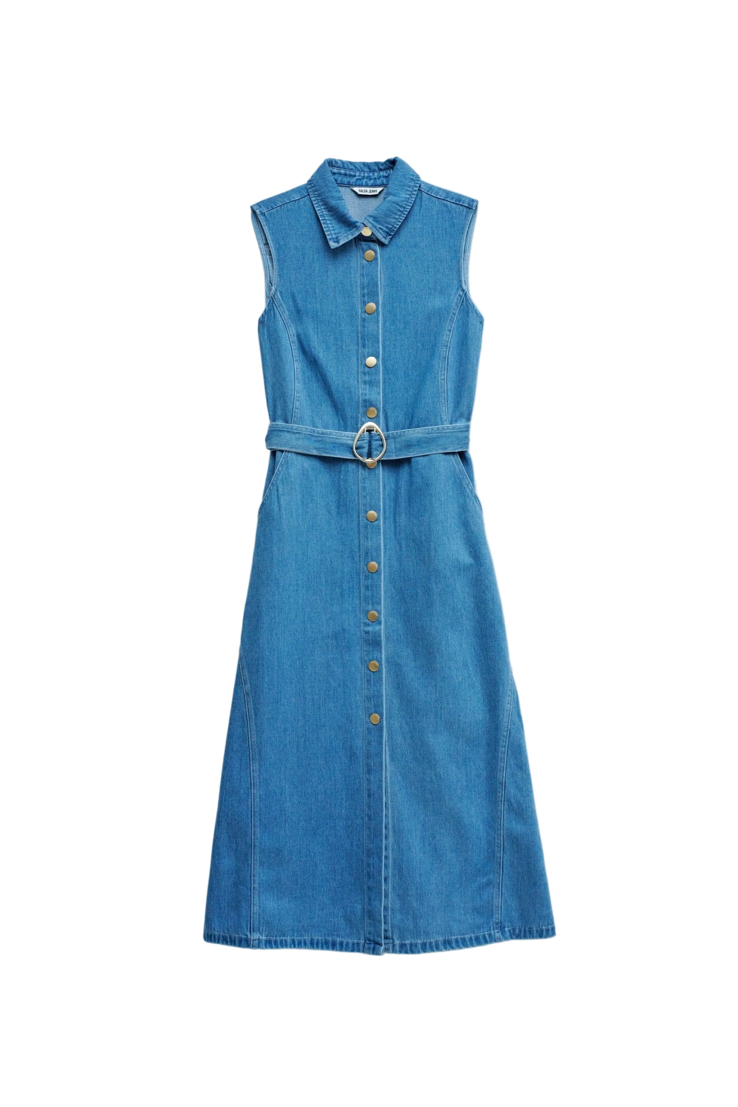 Dress Sleeveless Belt in Medium Wash Kleider Salsa Jeans