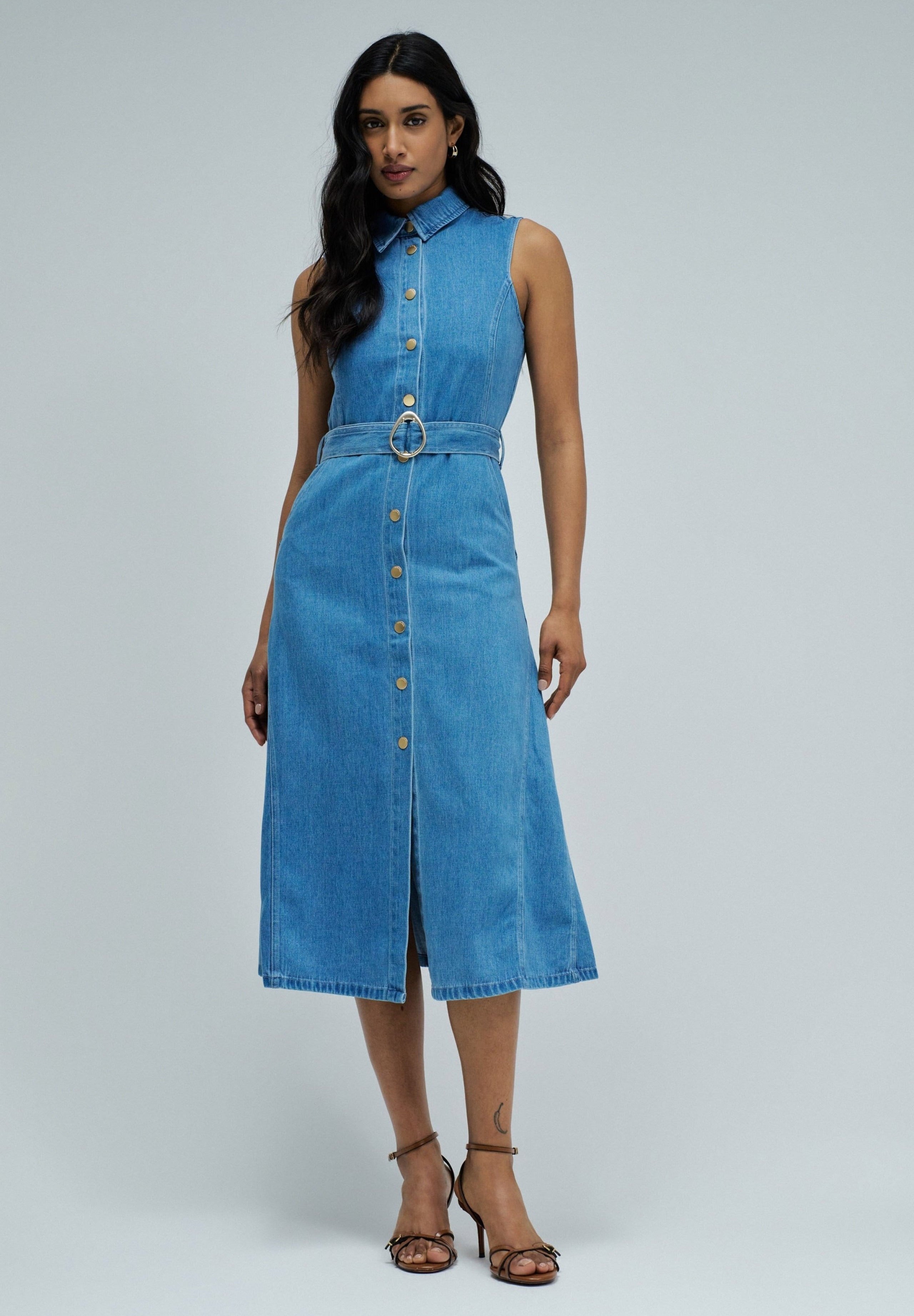 Dress Sleeveless Belt in Medium Wash Kleider Salsa Jeans