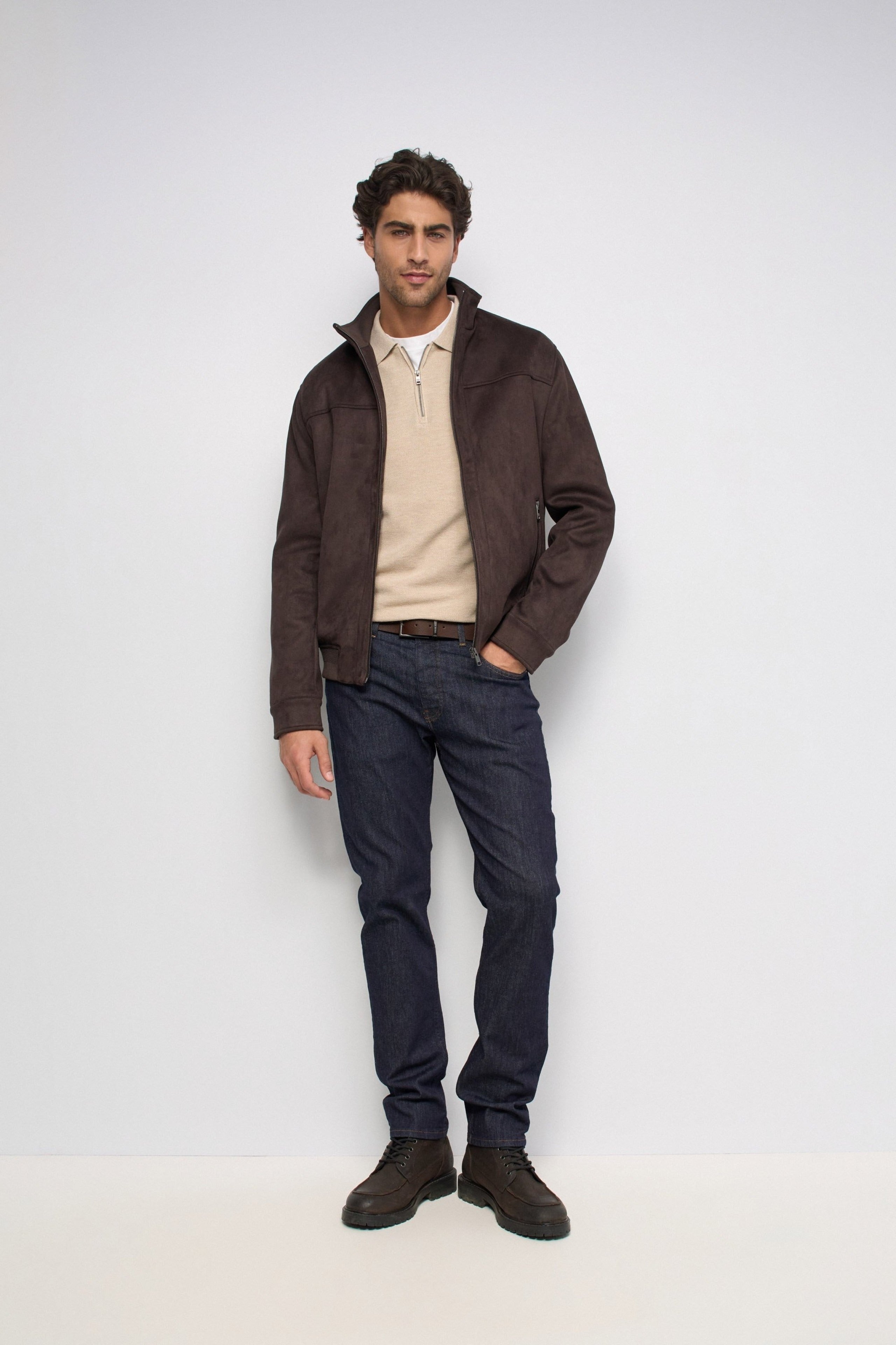 Faux Suede Bomberjacke in Dark Brown
