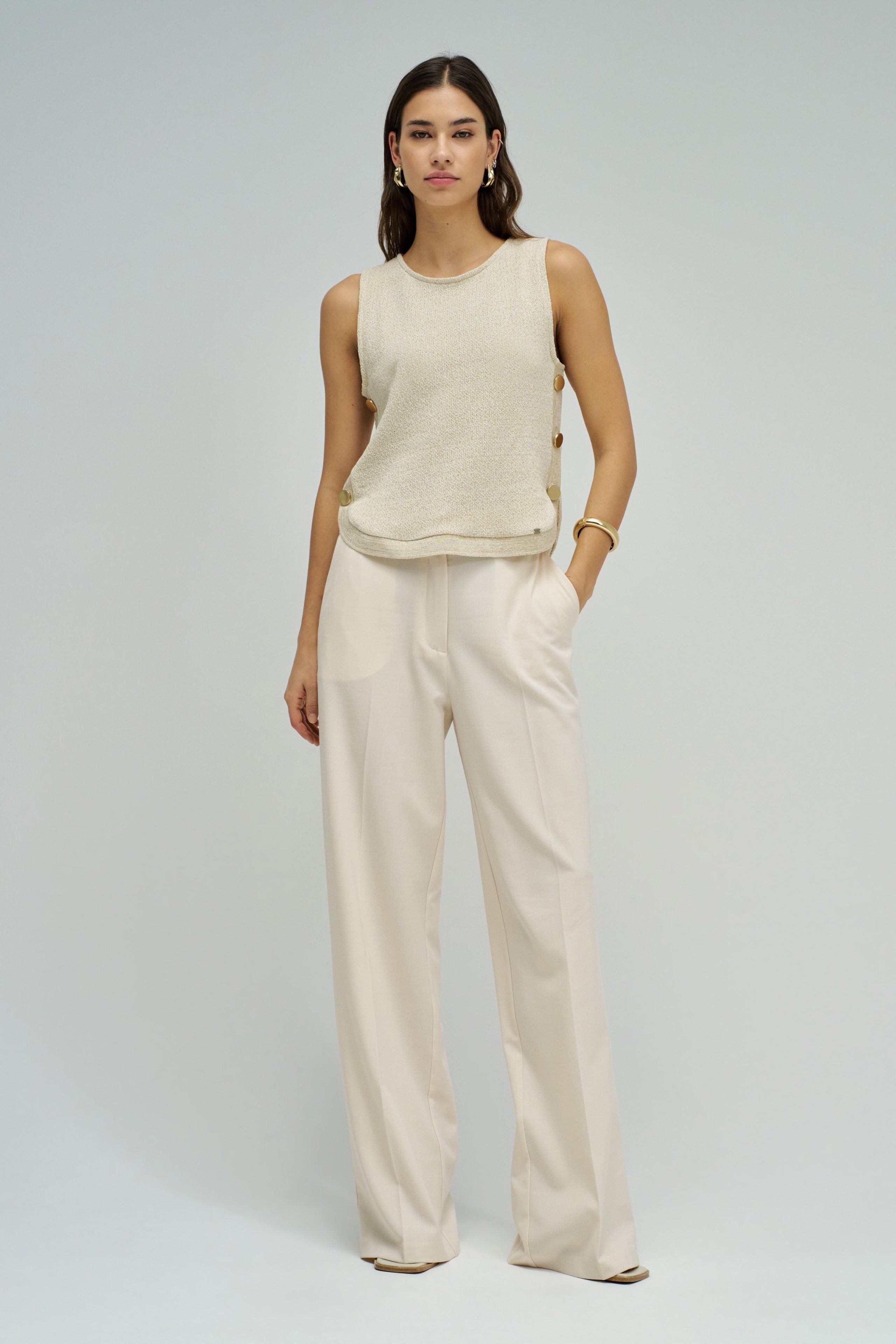 Lurex Knit Top With Buttons in Light Beige T-Shirts Salsa Jeans