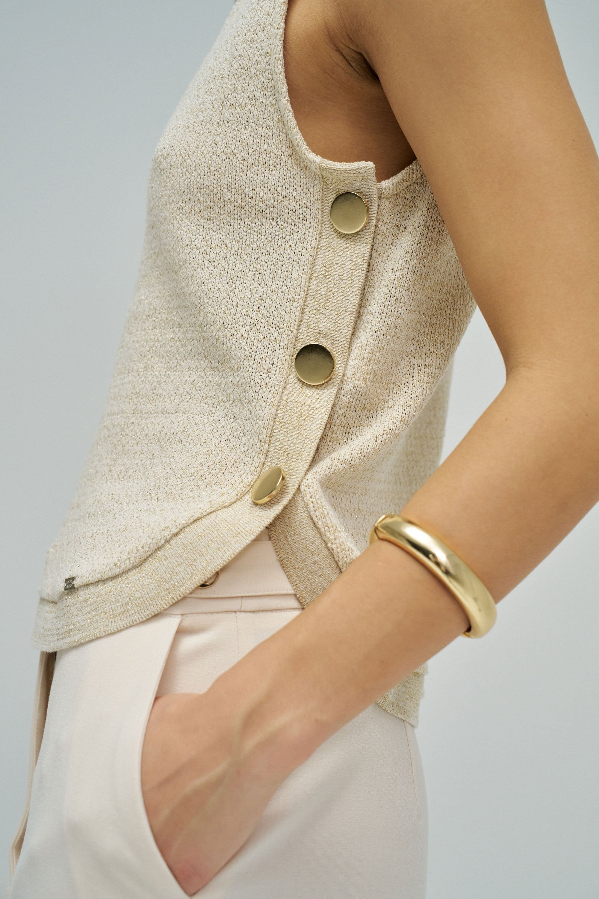 Lurex Knit Top With Buttons in Light Beige T-Shirts Salsa Jeans