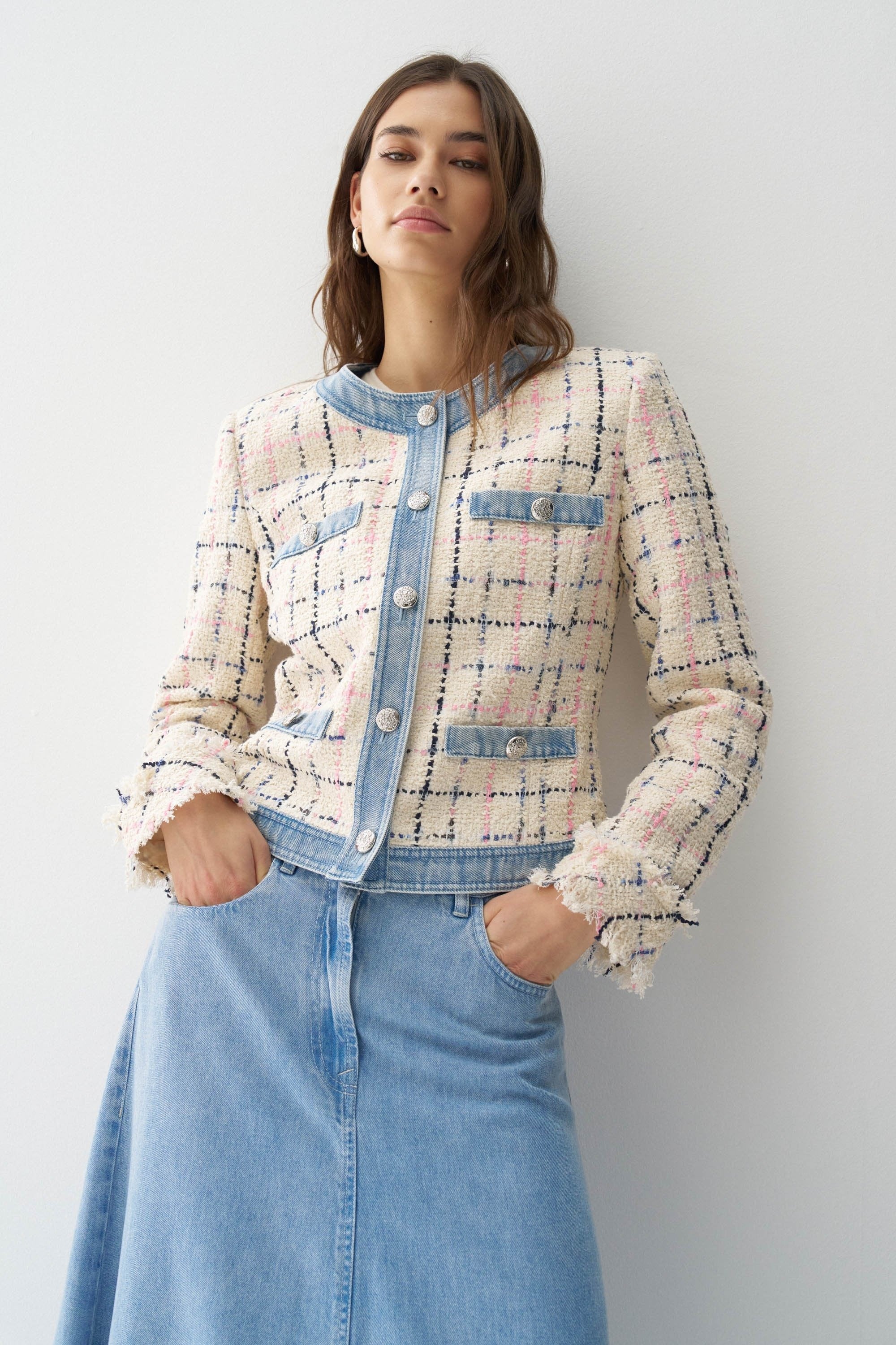 Chanel-style tweed jacket in light beige V2 jackets Salsa Jeans