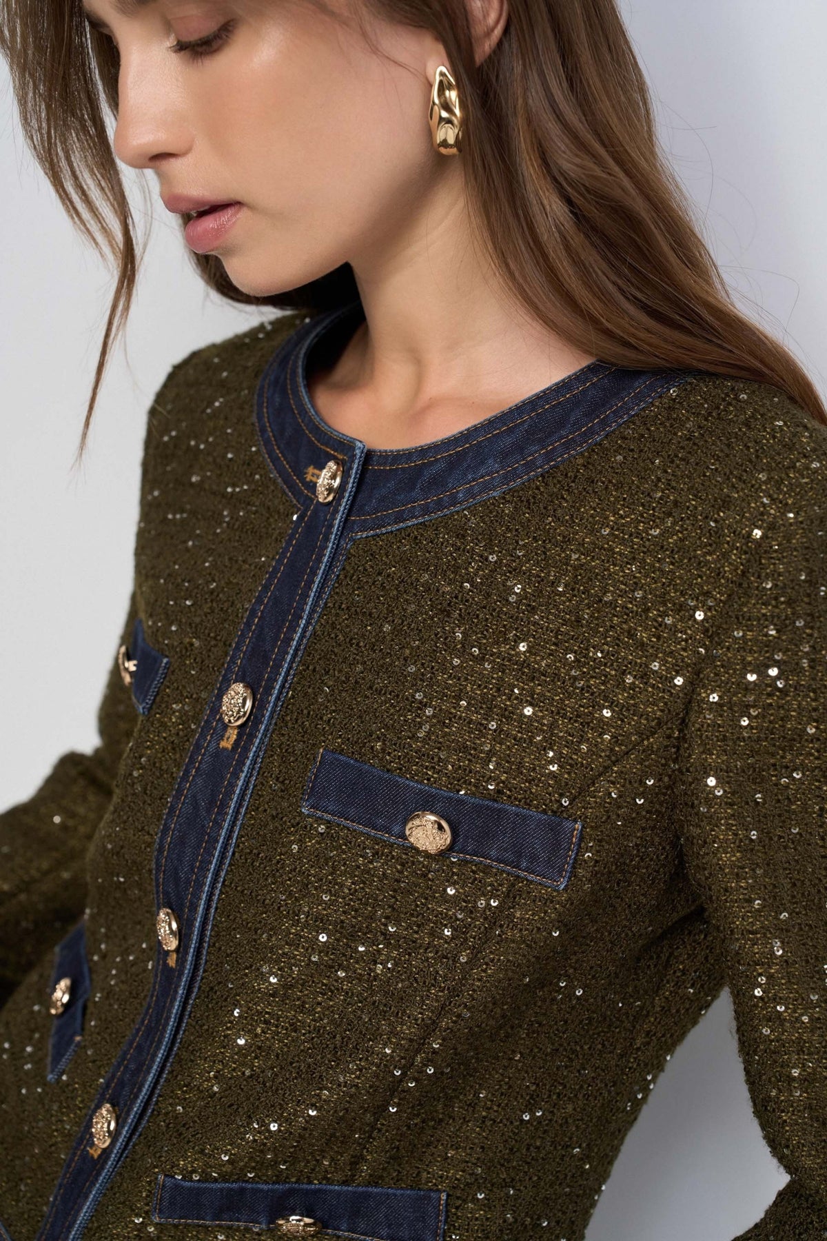 Kurze Tweedjacke mit Knöpfen in Dark Green V1 Jacken Salsa Jeans