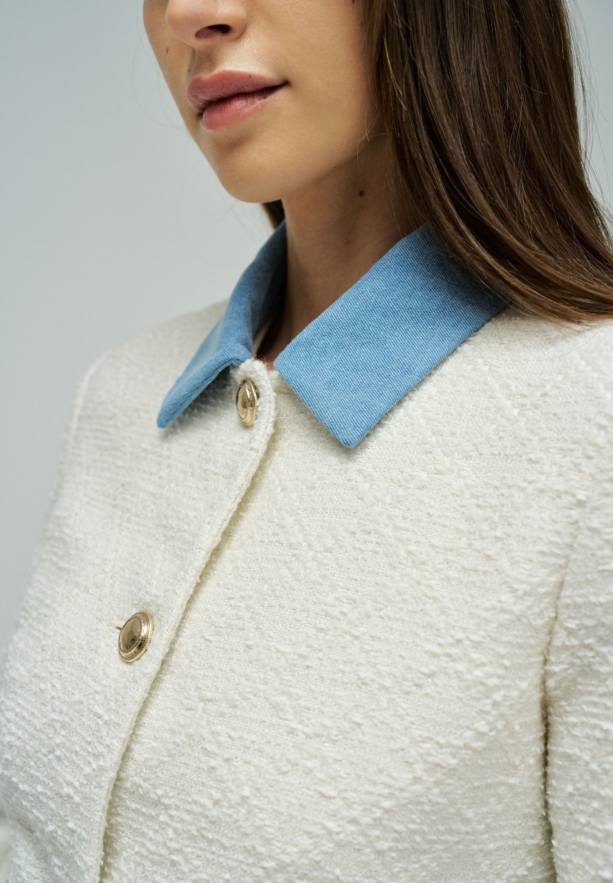 Chanel-Style Tweed Jacket in Light Beige Jacken Salsa Jeans