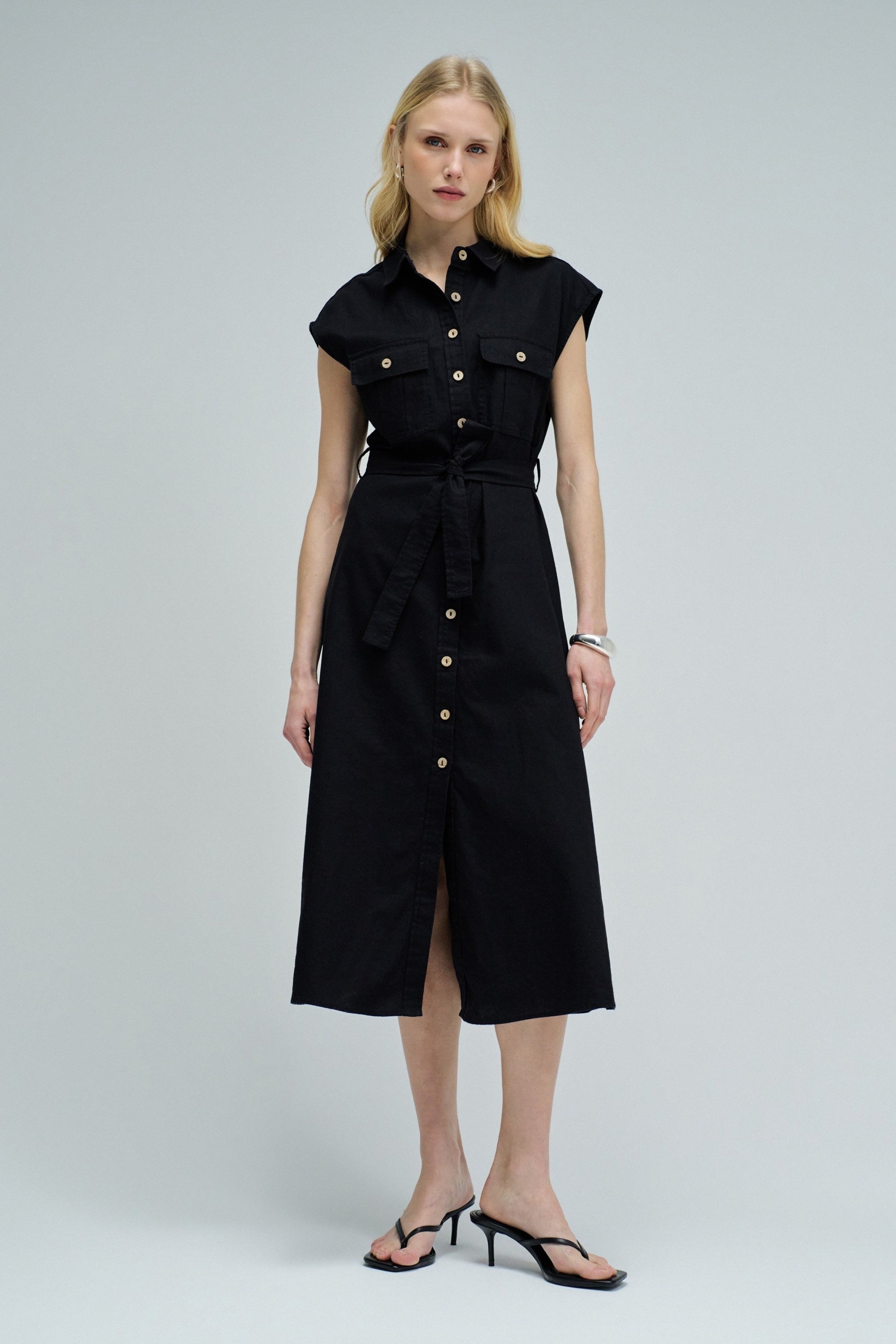 Sleeveless Shirt Dress in Black Kleider Salsa Jeans