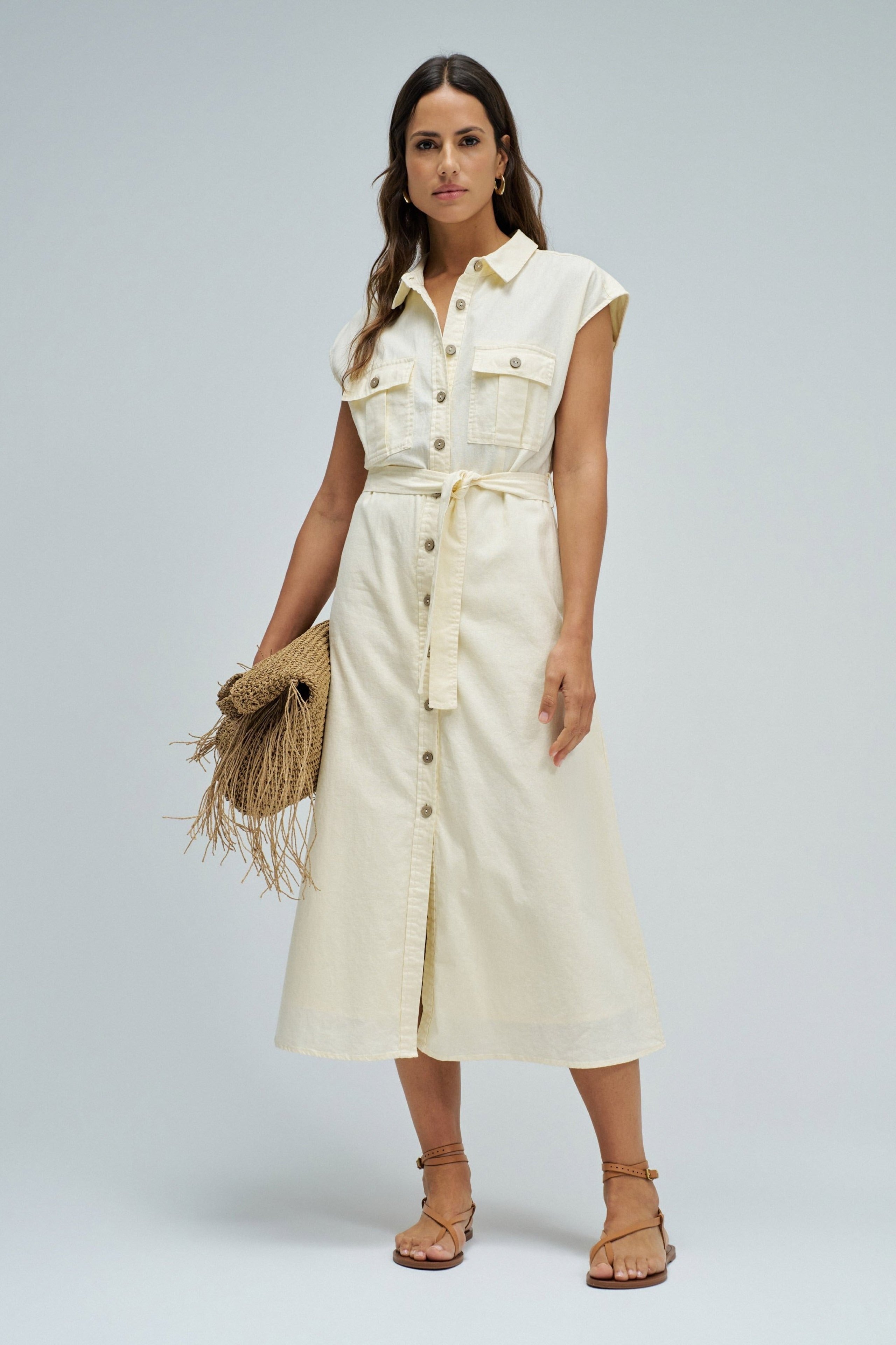 Sleeveless Shirt Dress in Light Yellow Kleider Salsa Jeans