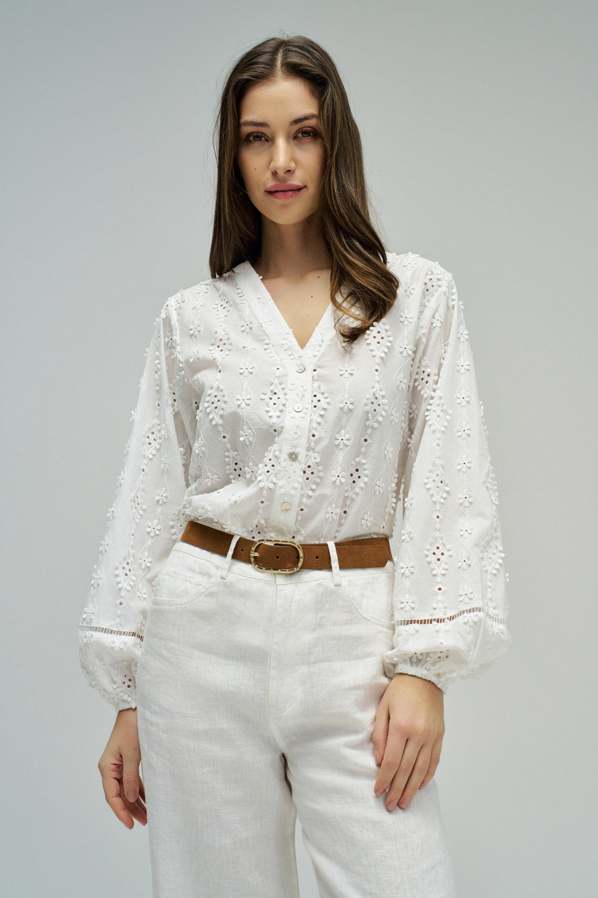 Textured Shirt Lace Detail in White Hemden Salsa Jeans