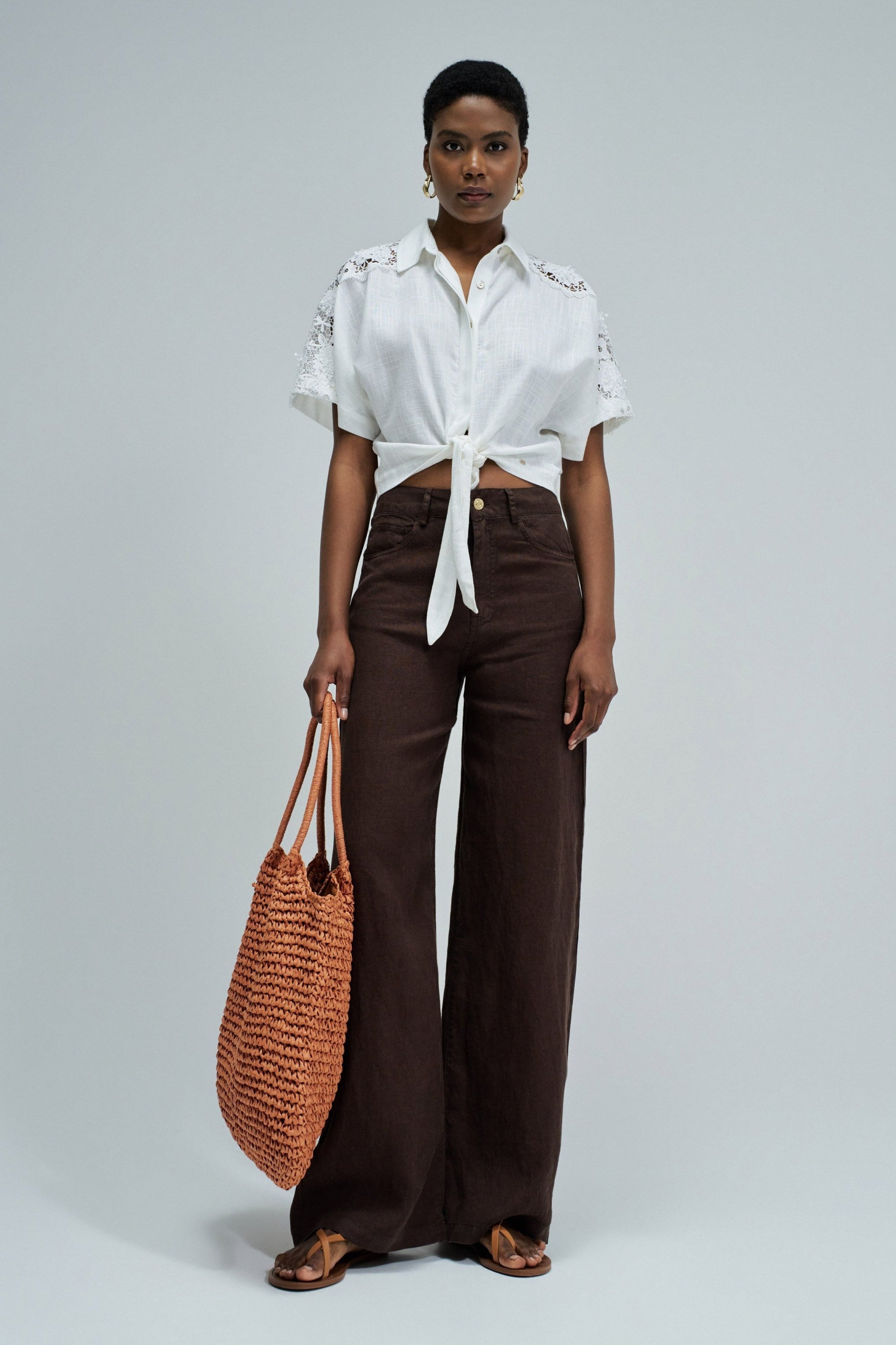 Front Knot Short Sleeve Shirt in White Hemden Salsa Jeans