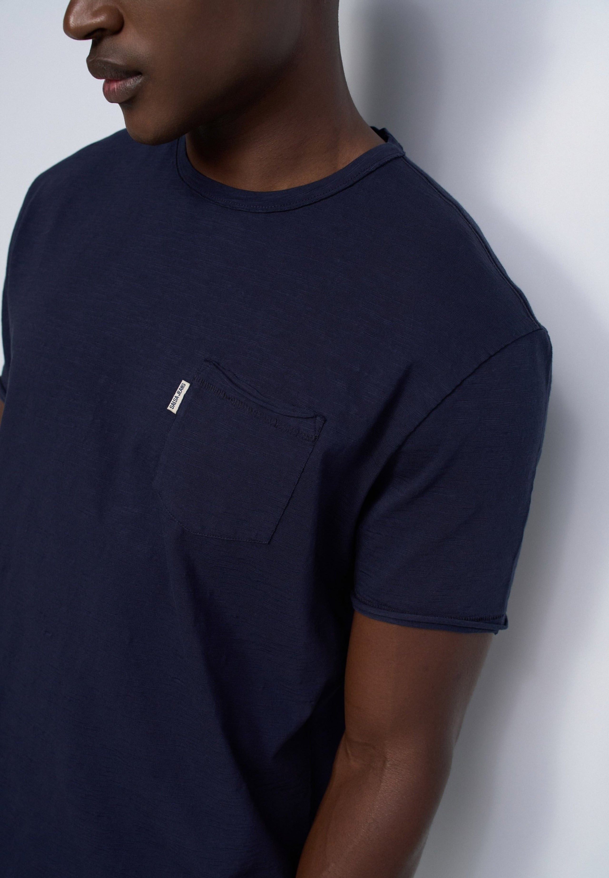 T-Shirt Slub Jersey Raw Edge in Dark Blue T-Shirts Salsa Jeans