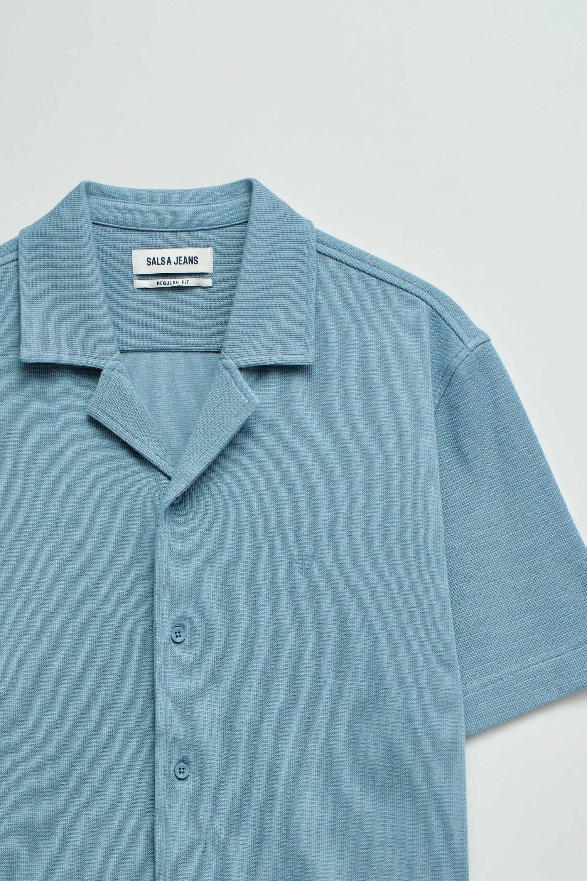 Shirt Textured Waffle in Medium Blue V1 Hemden Salsa Jeans