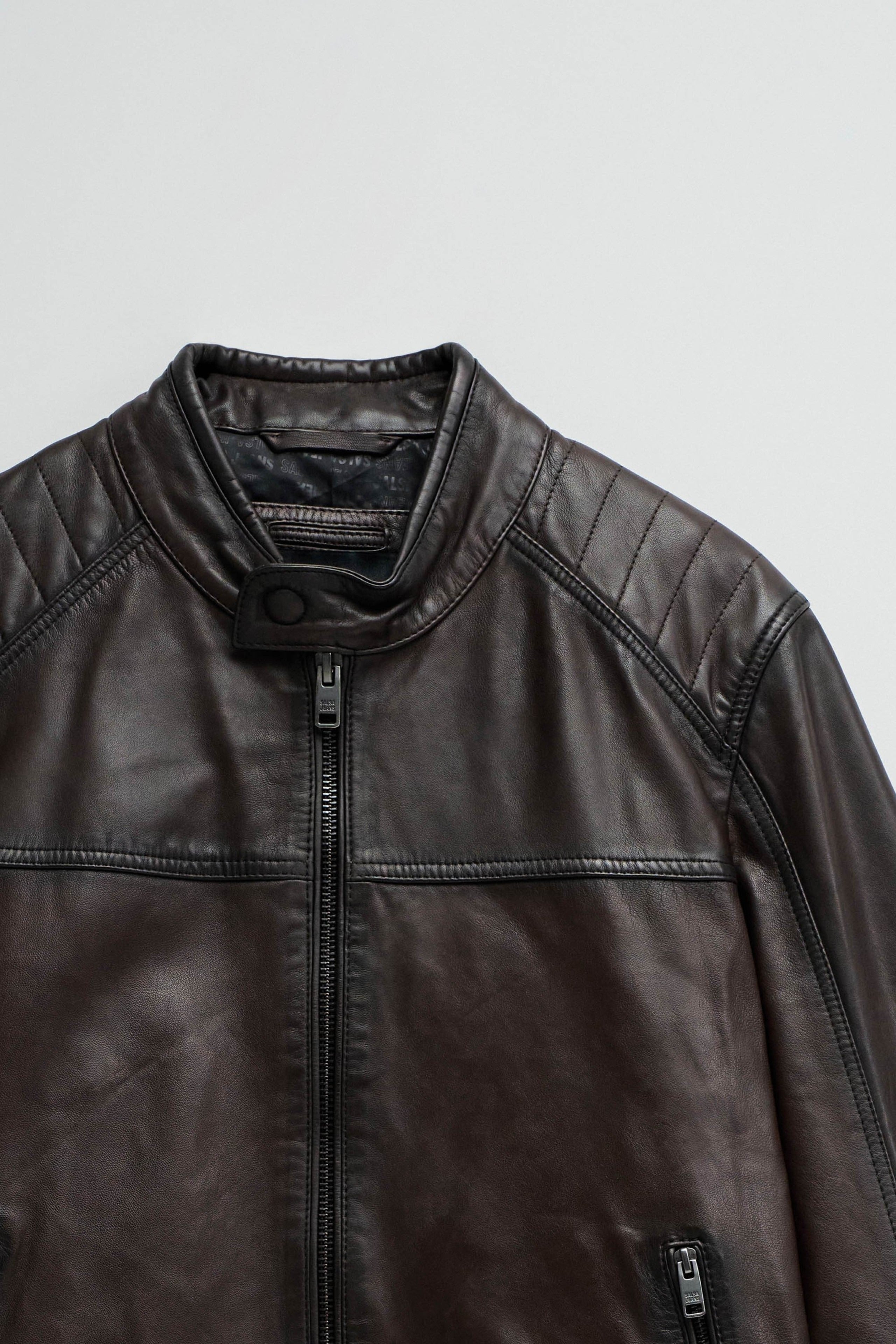 Faux Leather Bikerjacke in Dark Brown Jacken Salsa Jeans