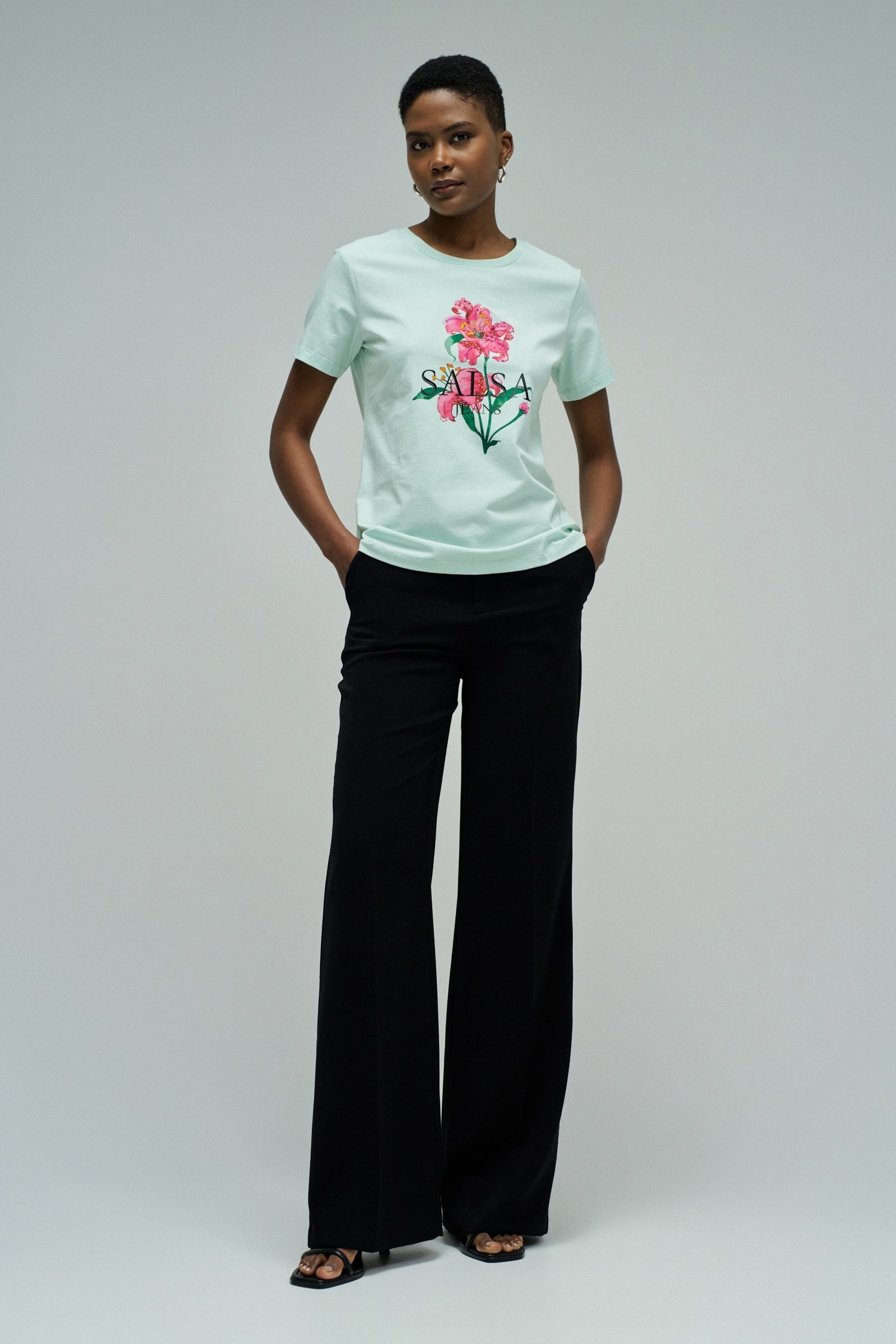 Flower Print T-Shirt in Light Green T-Shirts Salsa Jeans