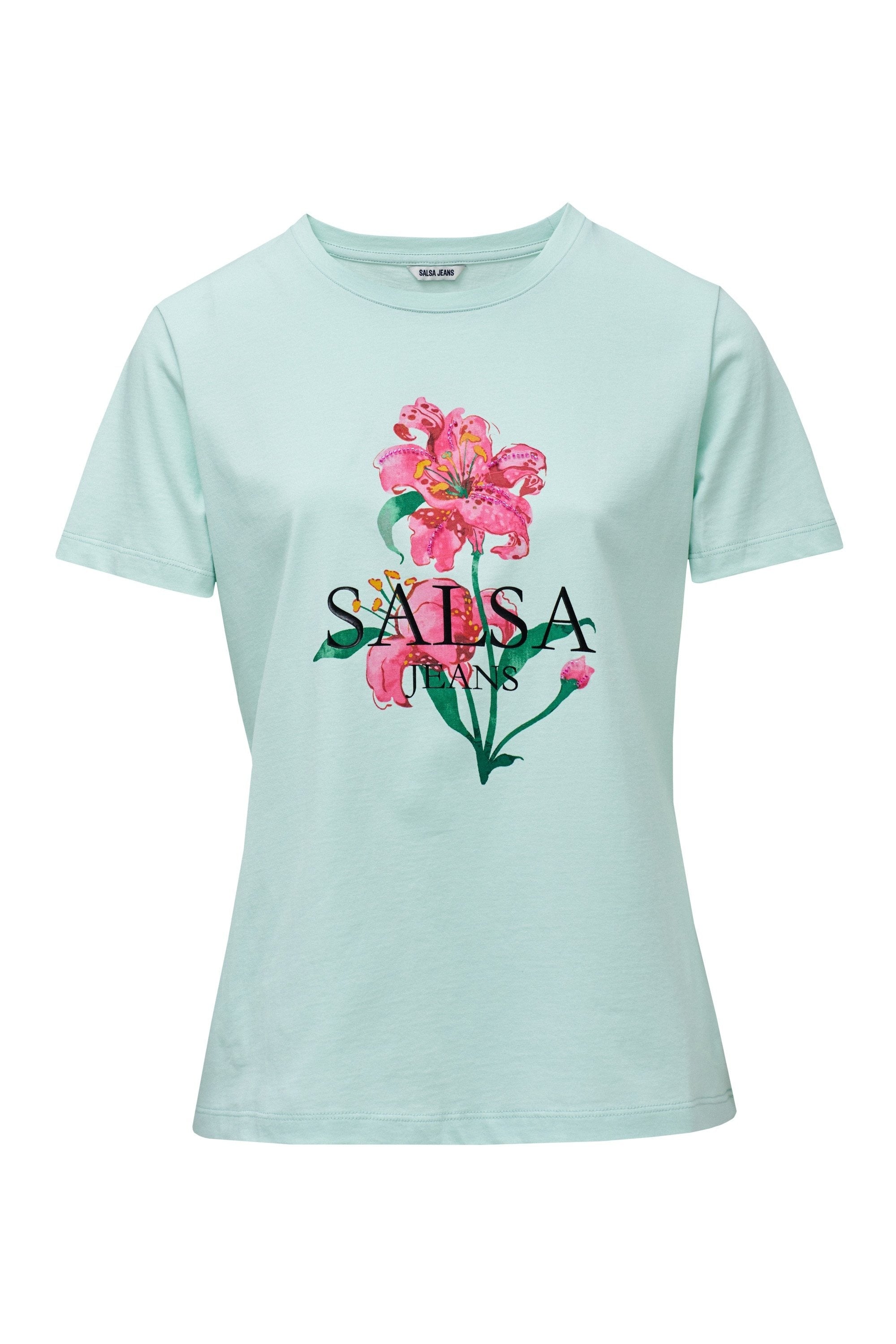 Flower Print T-Shirt in Light Green T-Shirts Salsa Jeans