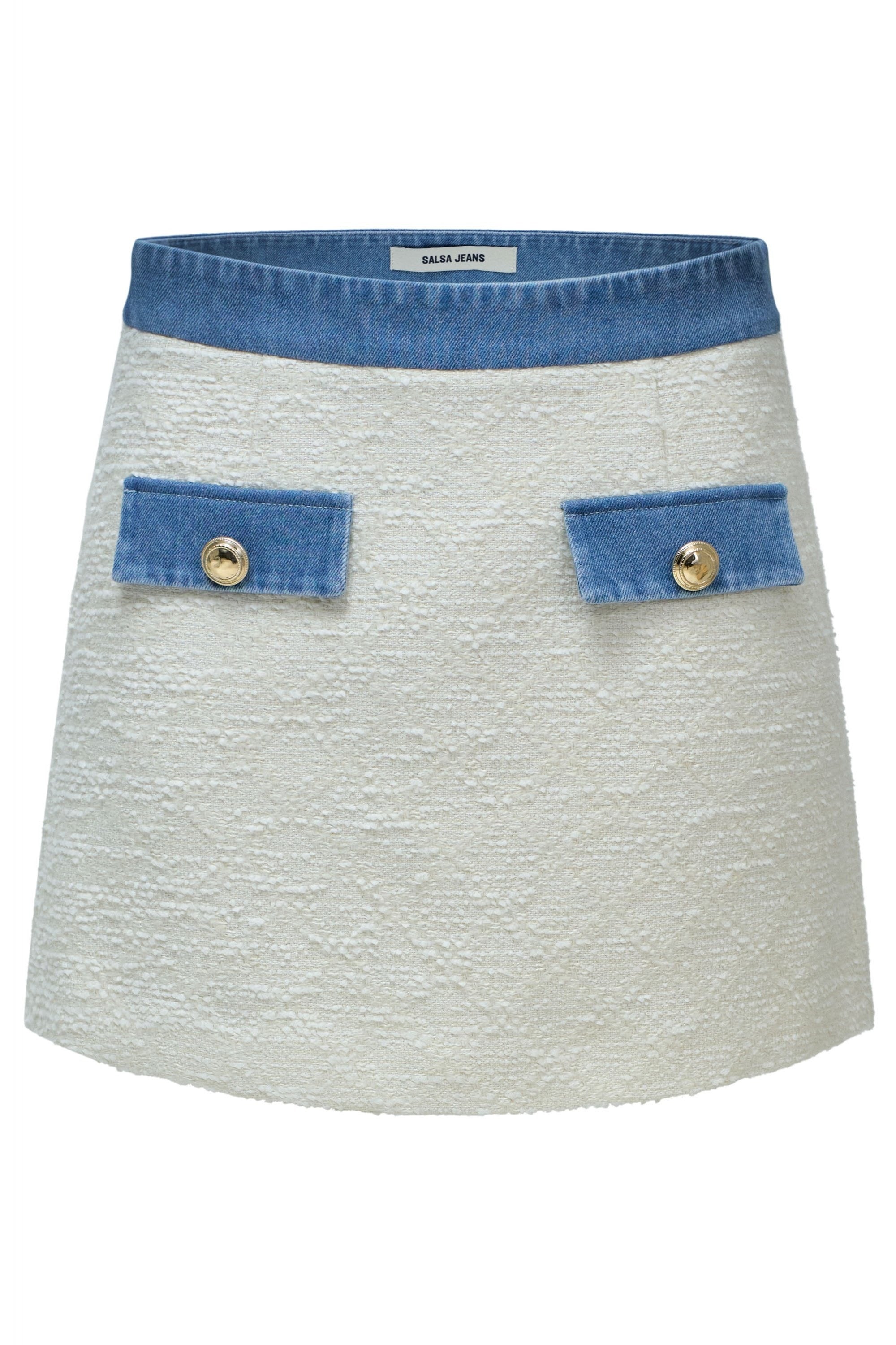 Tweed Skort With Denim Belt in Light Beige Shorts Salsa Jeans