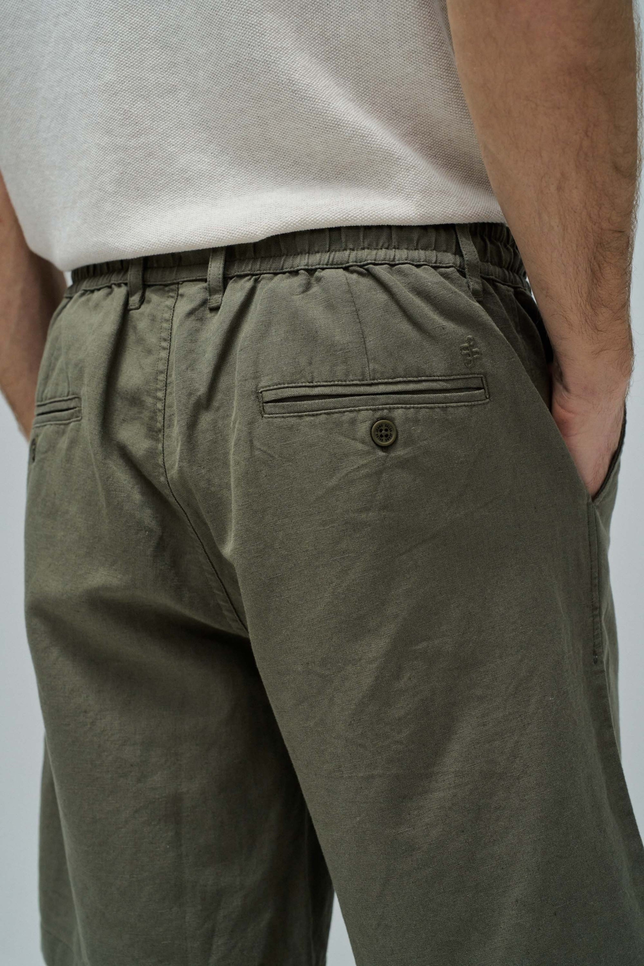 Cotton Linen Shorts in Dark Green V1 Shorts Salsa Jeans
