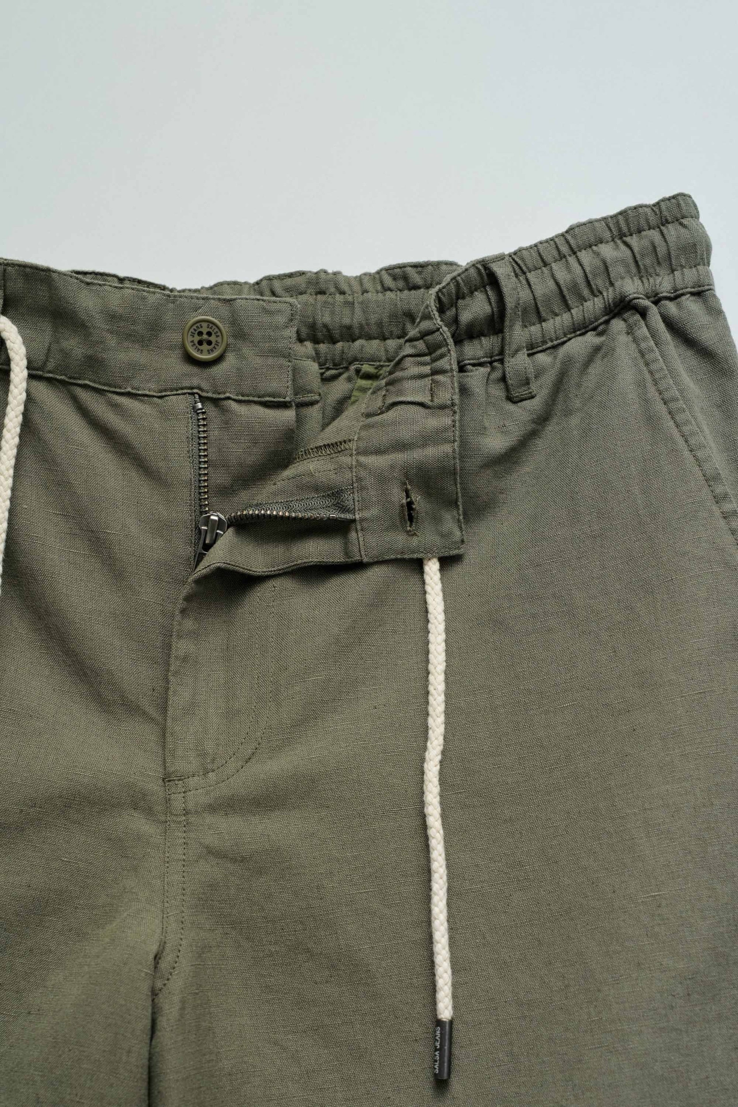 Cotton Linen Shorts in Dark Green V1 Shorts Salsa Jeans