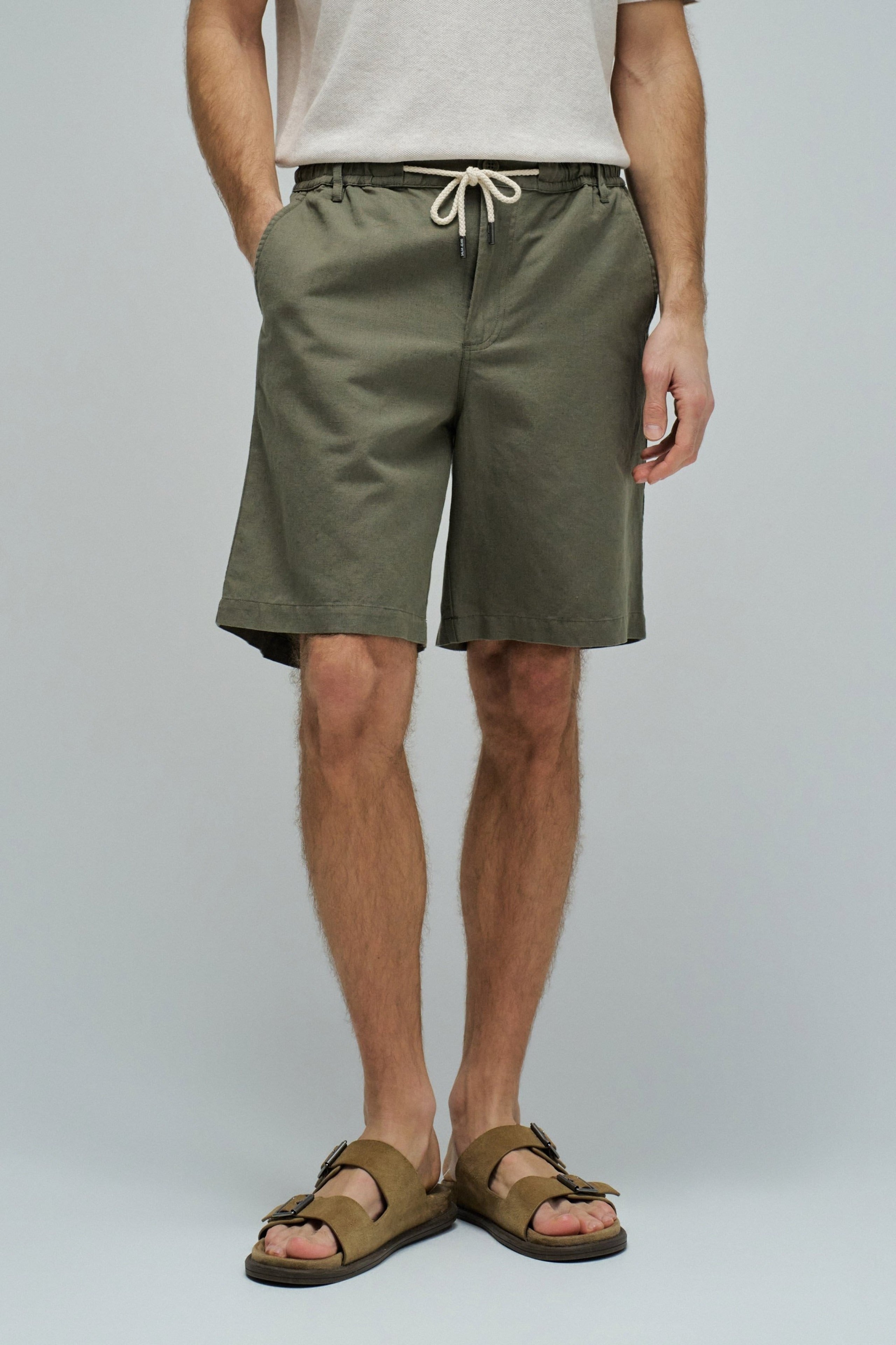 Cotton Linen Shorts in Dark Green V1 Shorts Salsa Jeans