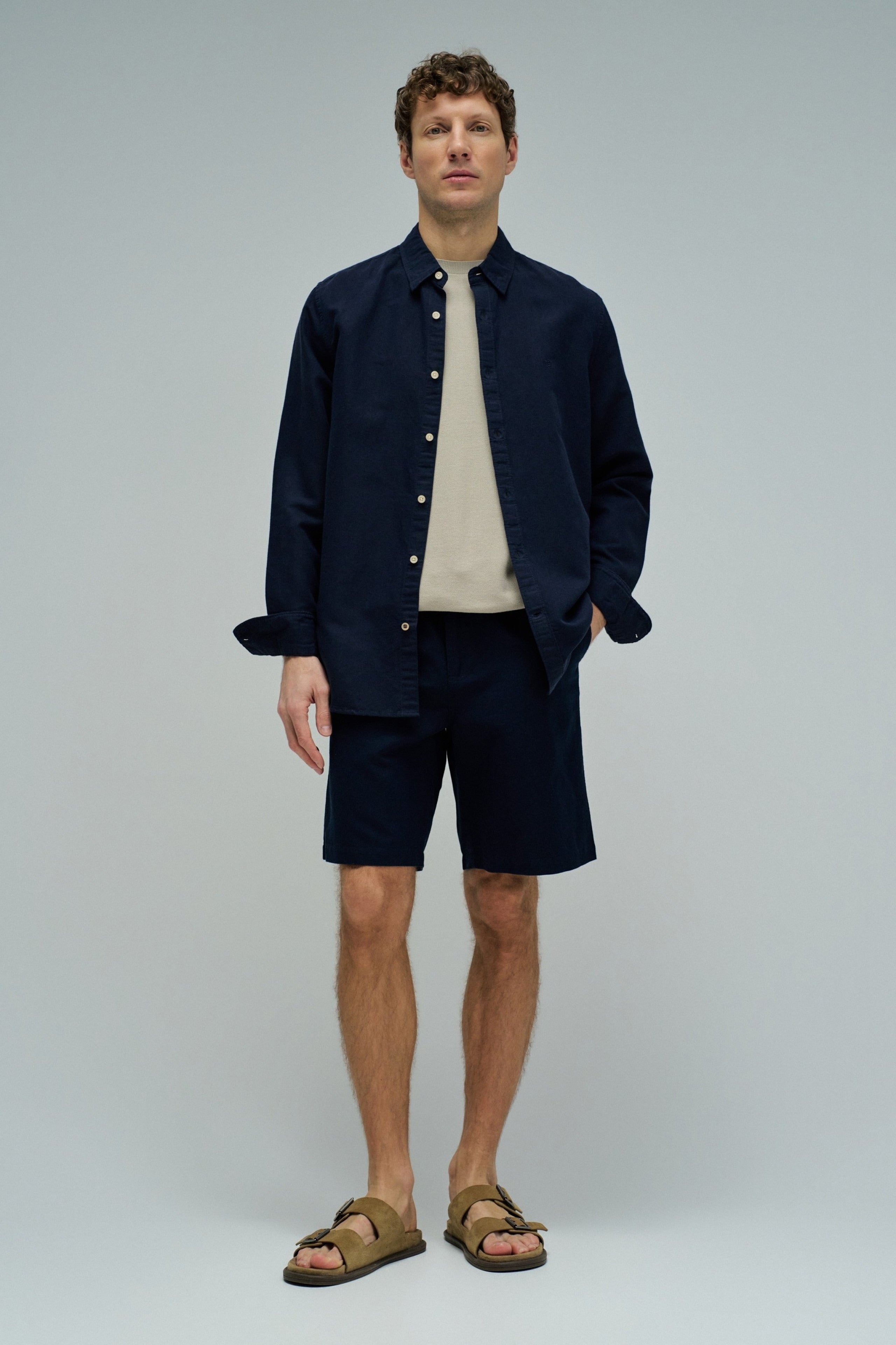Cotton Linen Shorts in Dark Blue Shorts Salsa Jeans