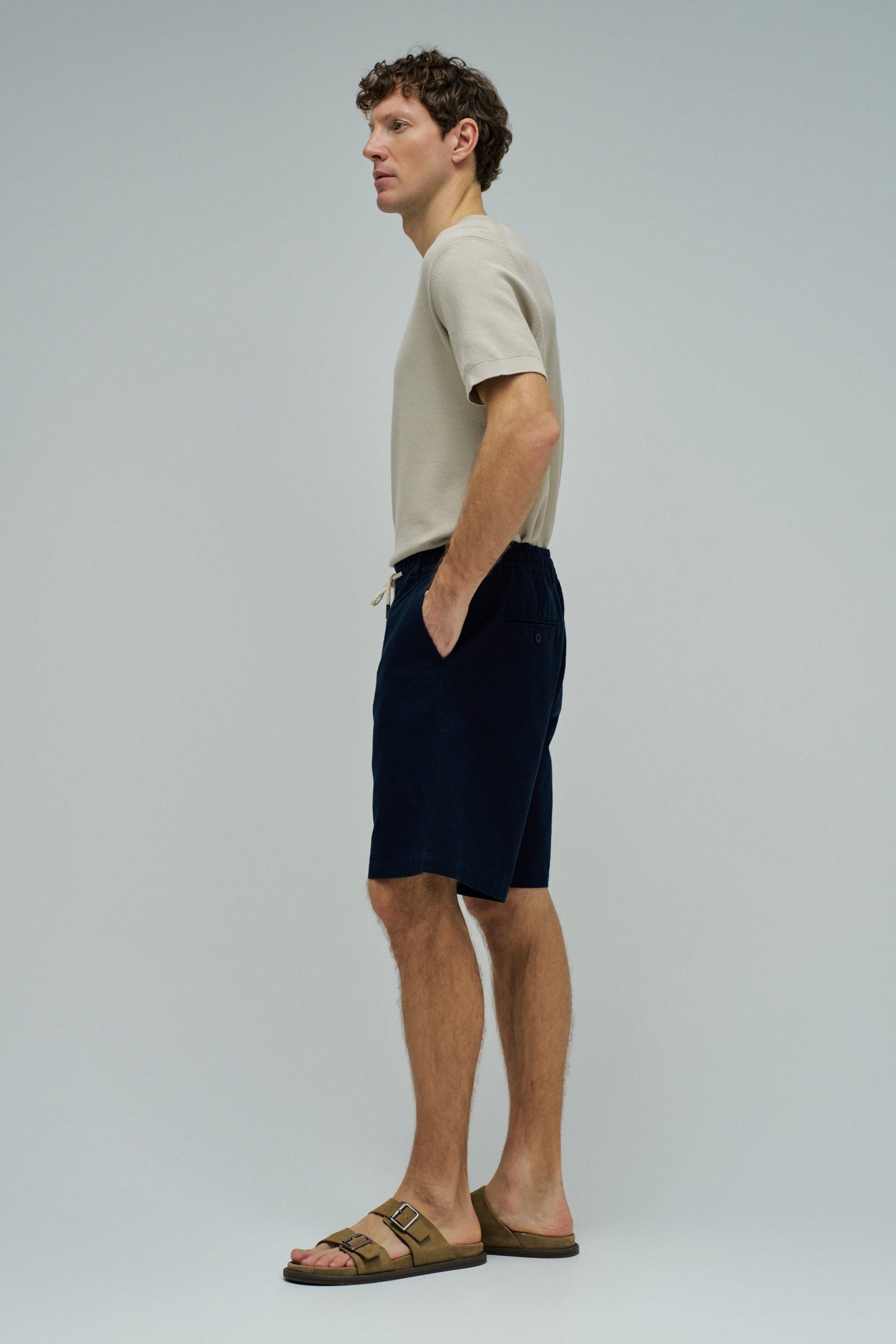 Cotton Linen Shorts in Dark Blue Shorts Salsa Jeans