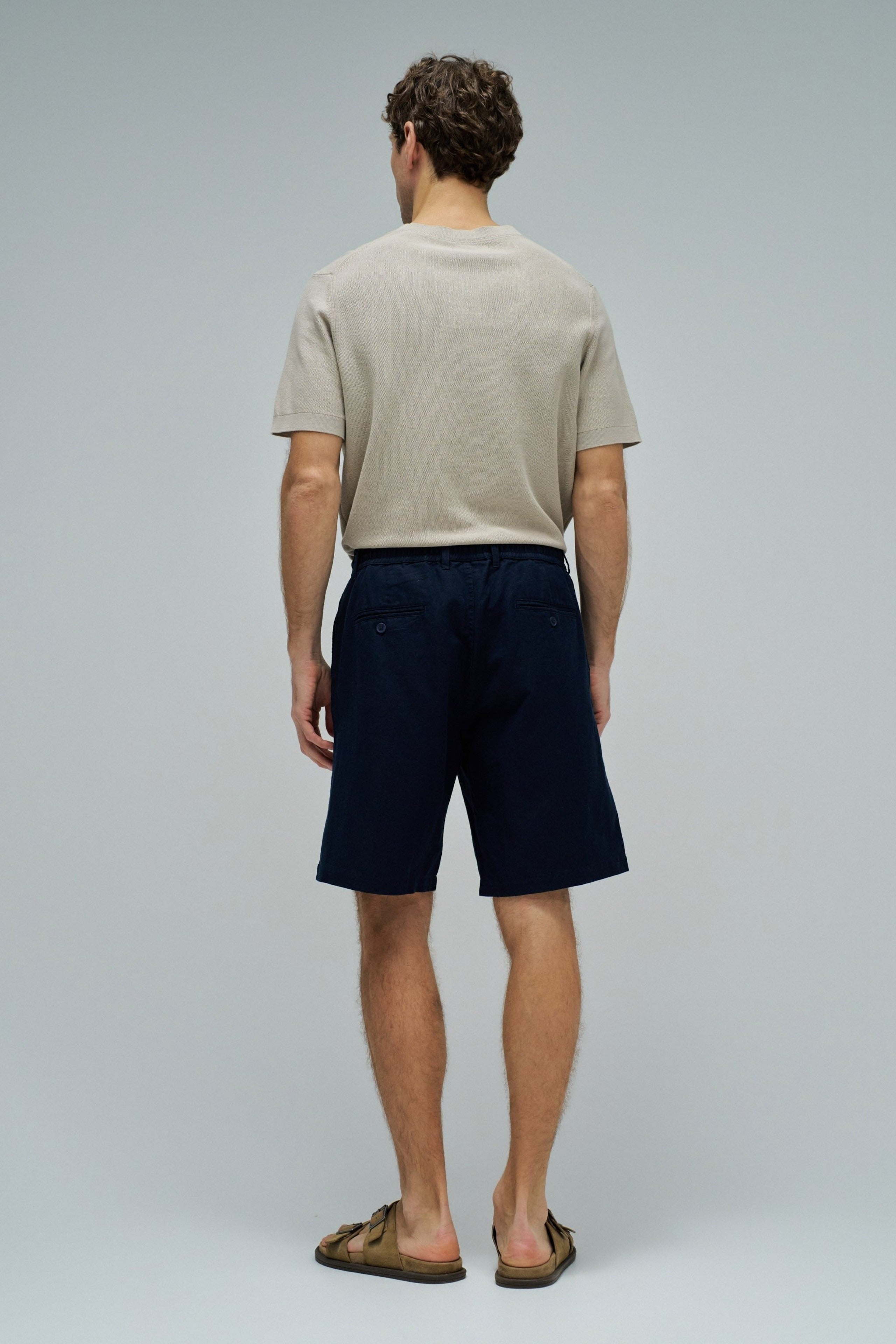 Cotton Linen Shorts in Dark Blue