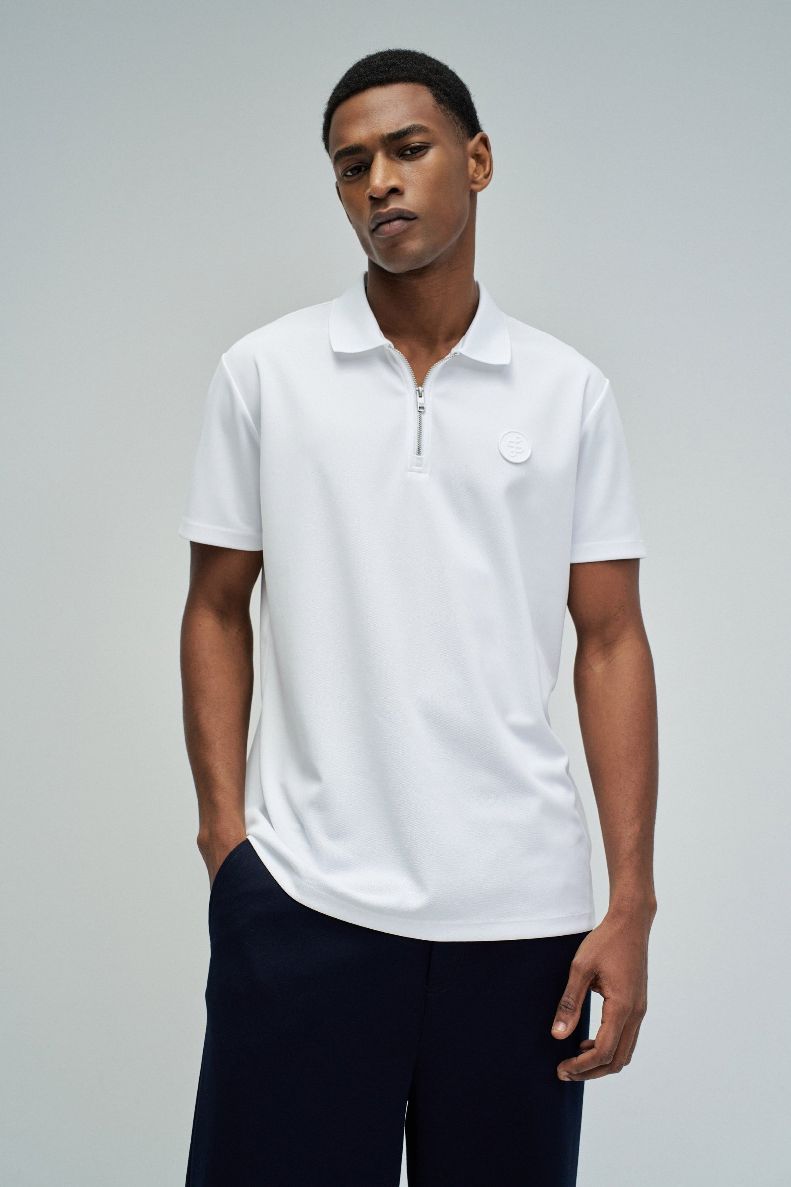 Polo Pique Structure And Zip in White T-Shirts Salsa Jeans
