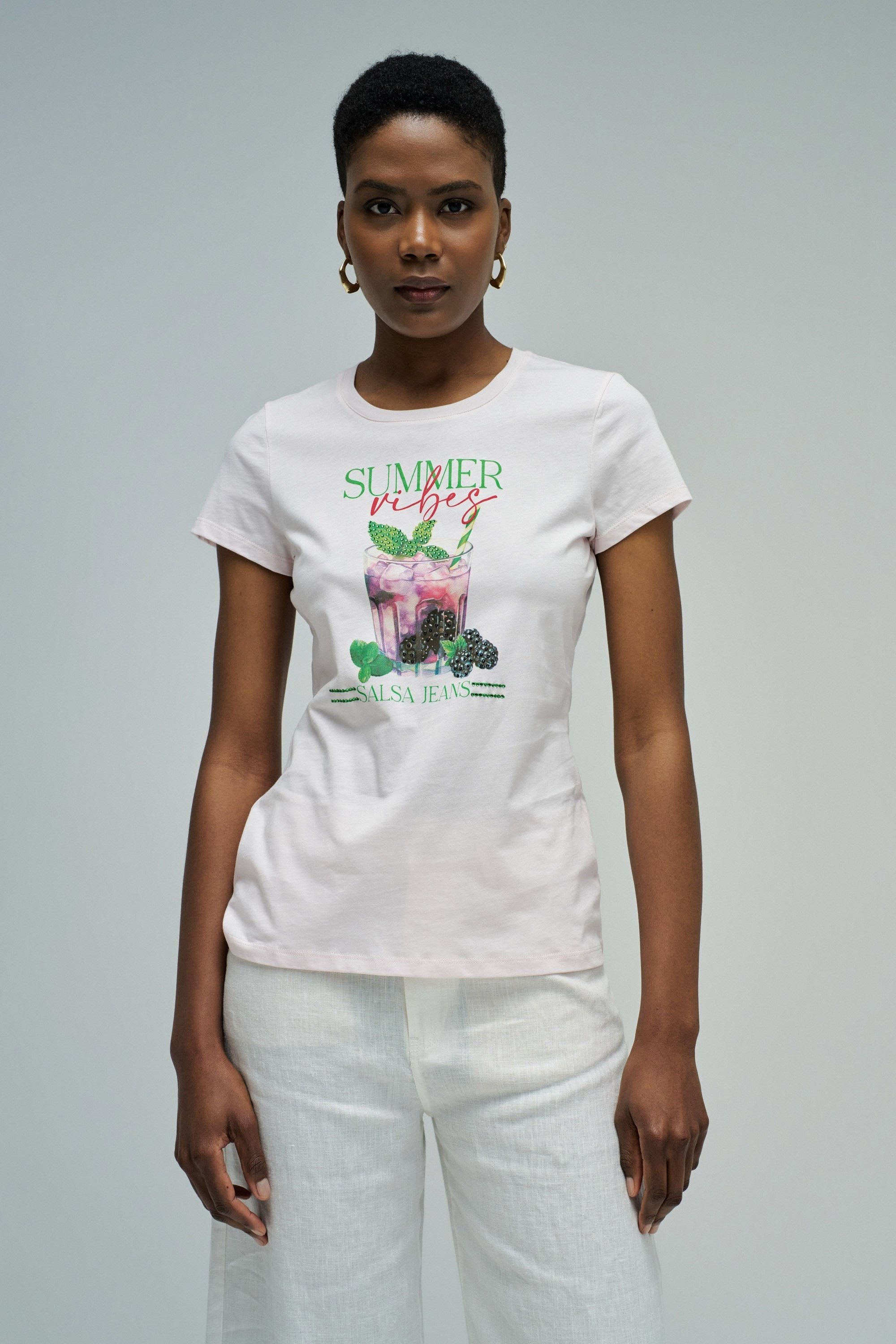 T-Shirt Loose Graphic in Light Pink V1 T-Shirts Salsa Jeans