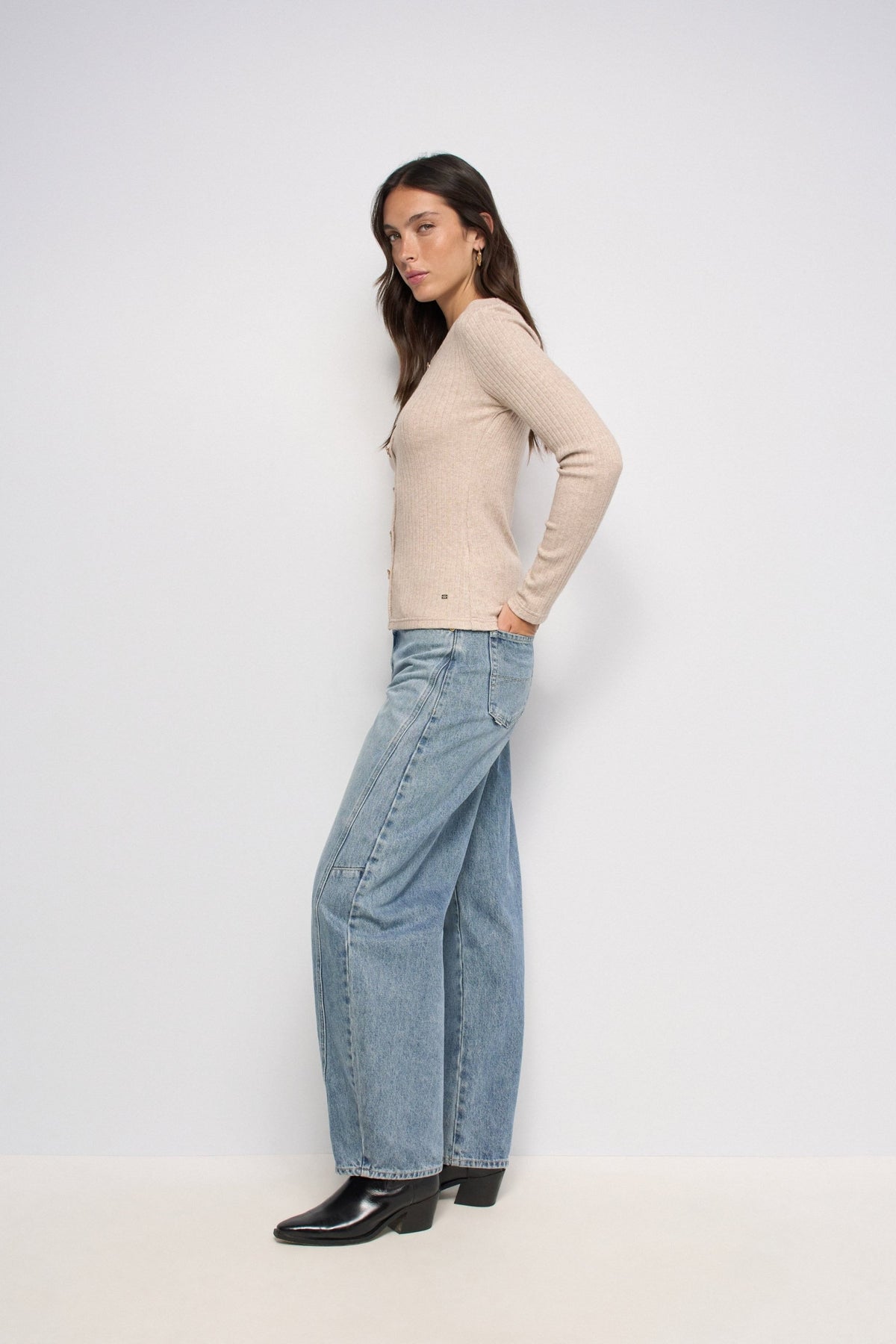 Longsleeve mit Schleifen-Detail in Medium Beige T-Shirts Salsa Jeans