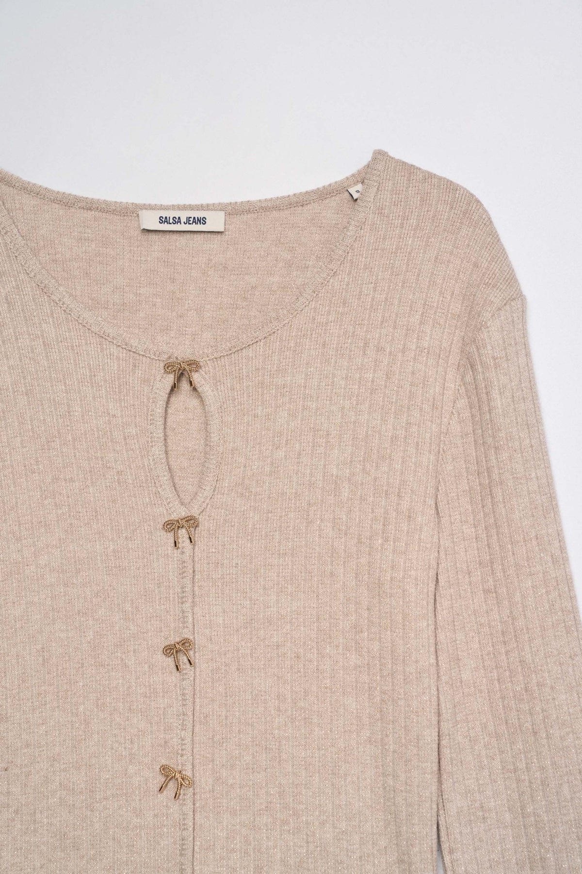 Longsleeve mit Schleifen-Detail in Medium Beige T-Shirts Salsa Jeans