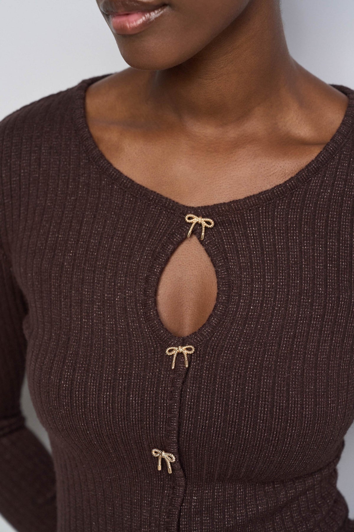 Longsleeve mit Schleifen-Detail in Dark Brown V1 T-Shirts Salsa Jeans
