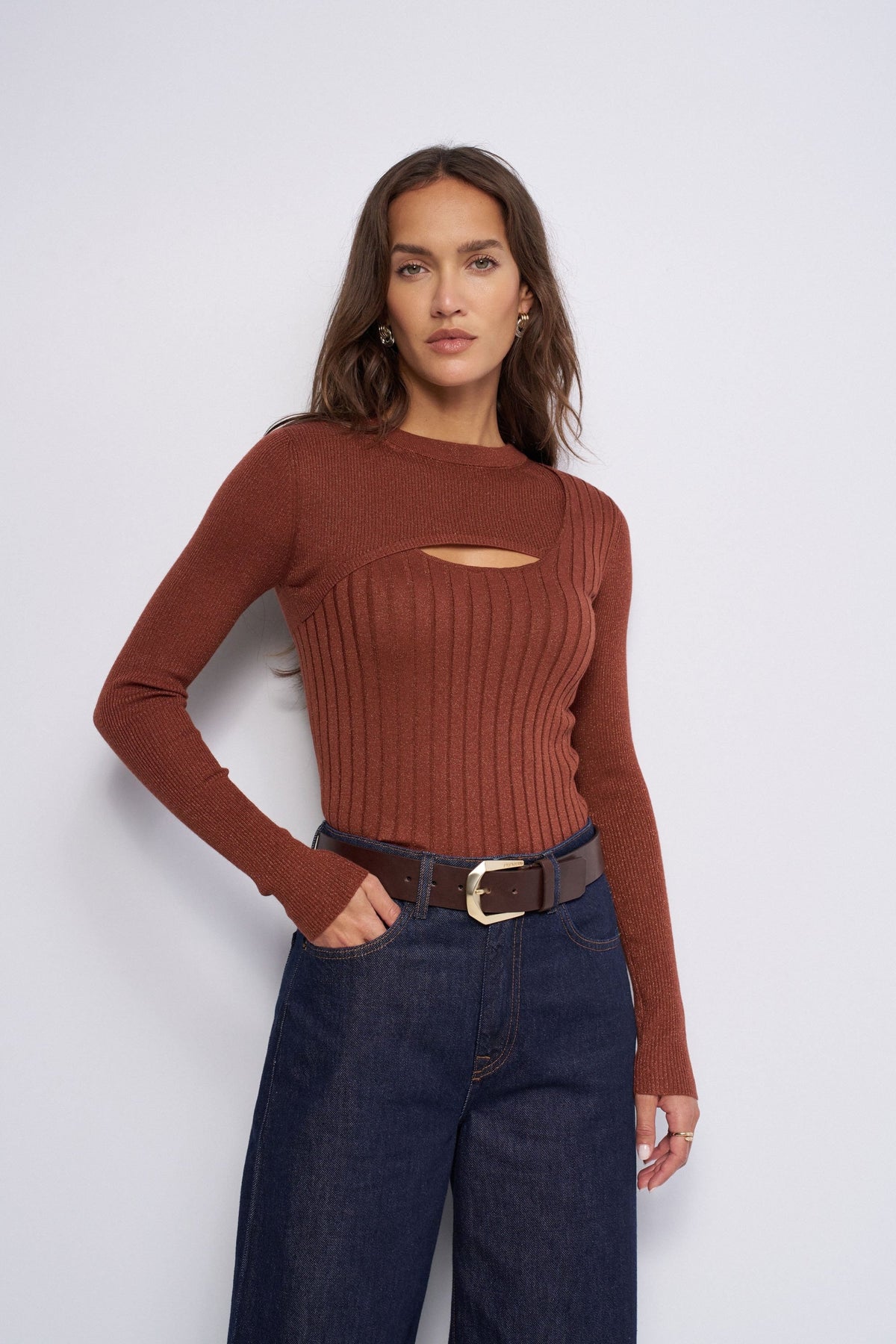 Lurex Strick Longsleeve in Dark Orange V1 T-Shirts Salsa Jeans