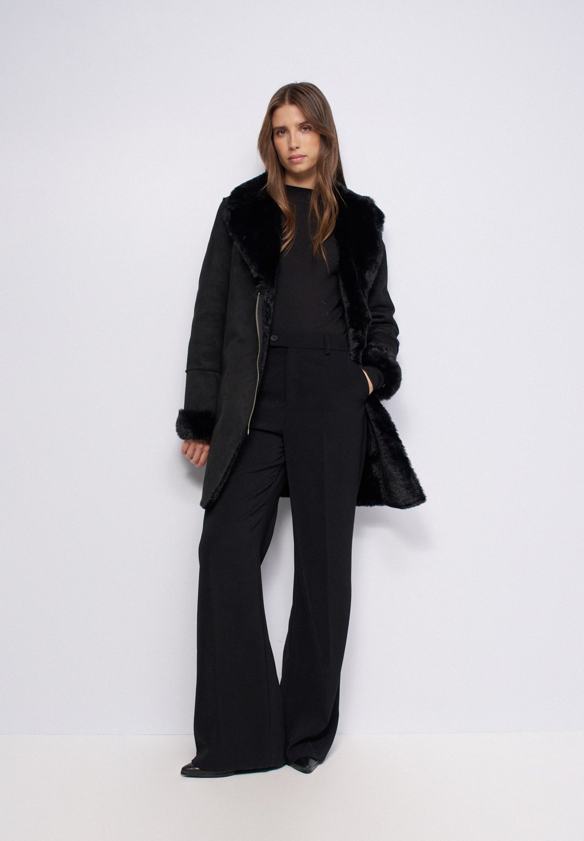 Langer Shearling Mantel in Black Jacken Salsa Jeans