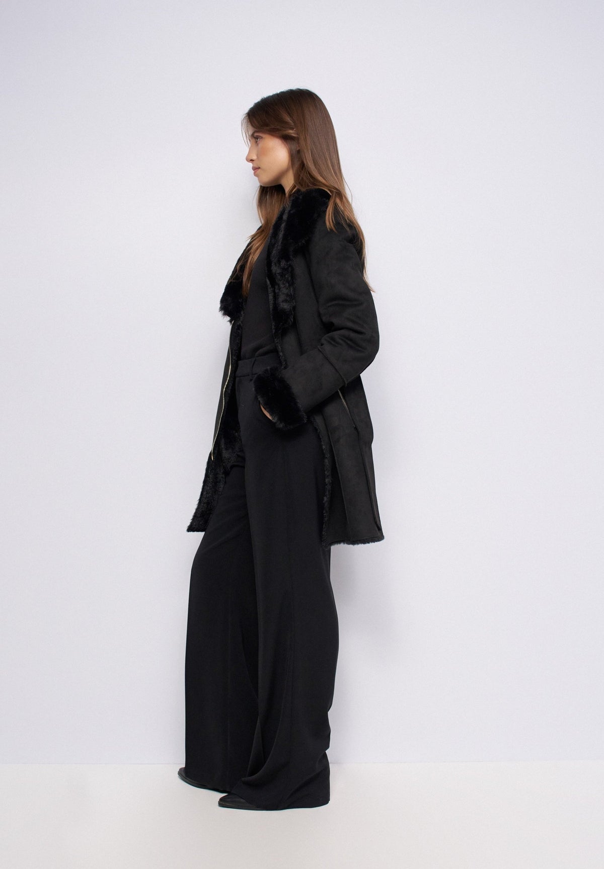 Langer Shearling Mantel in Black Jacken Salsa Jeans