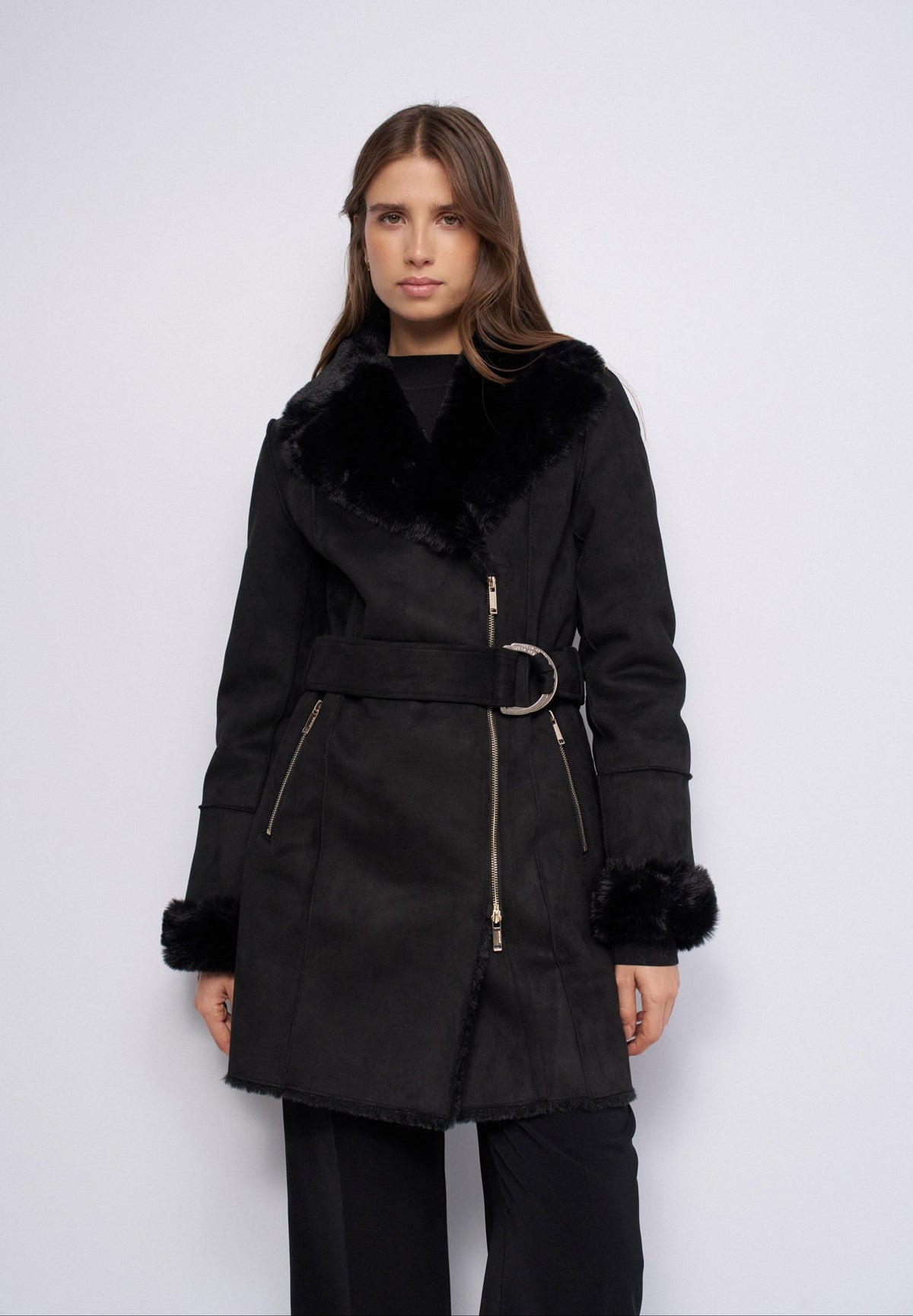 Langer Shearling Mantel in Black Jacken Salsa Jeans
