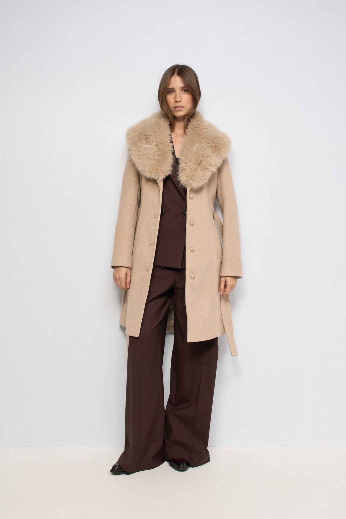 Wollmantel mit abnehmbarem Kunstfellkragen in Light Beige V1 Jacken Salsa Jeans