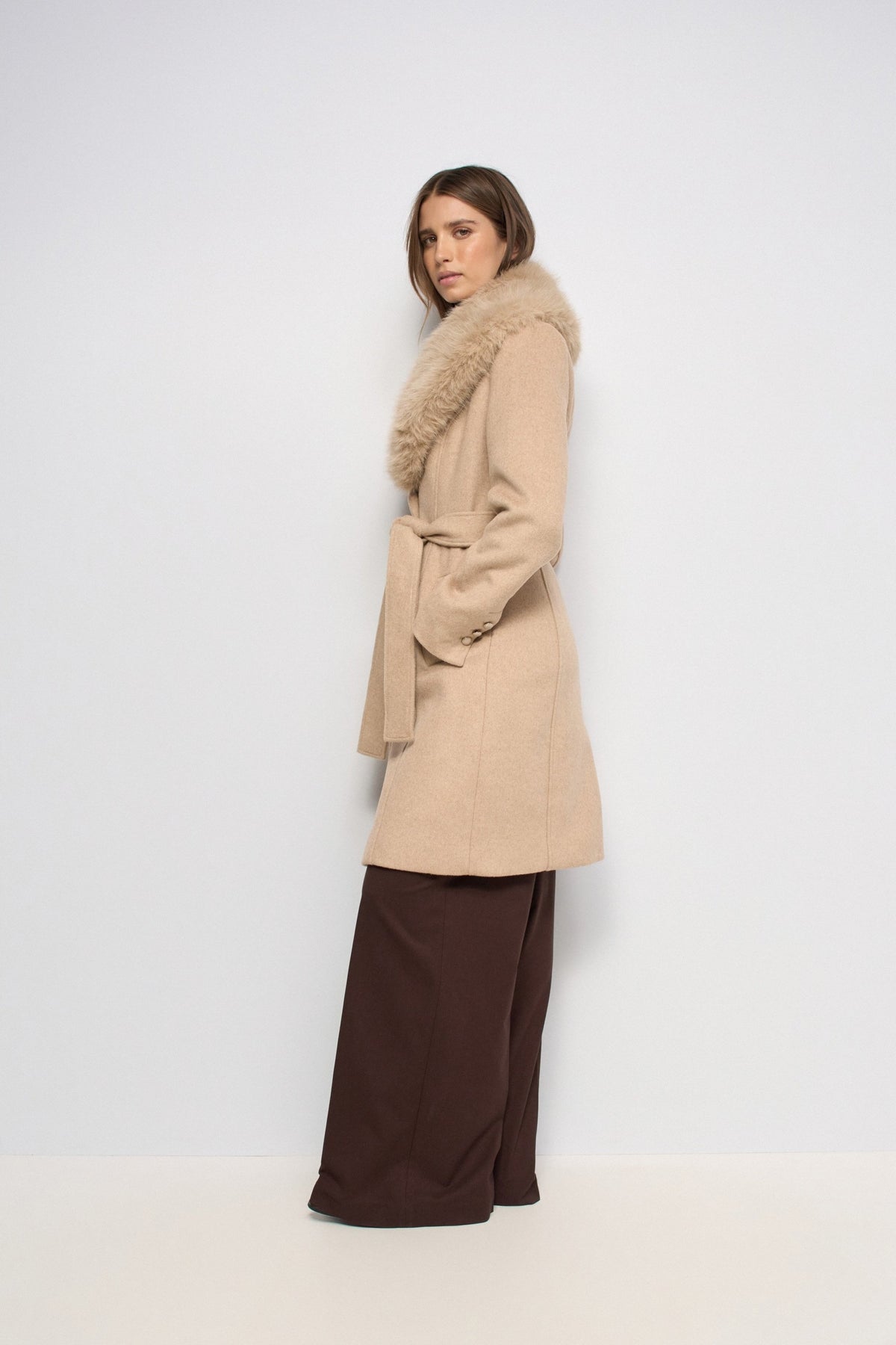 Wollmantel mit abnehmbarem Kunstfellkragen in Light Beige V1 Jacken Salsa Jeans
