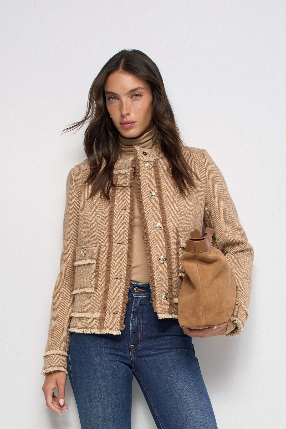 Tweedjacke mit Wollanteil in Medium Brown