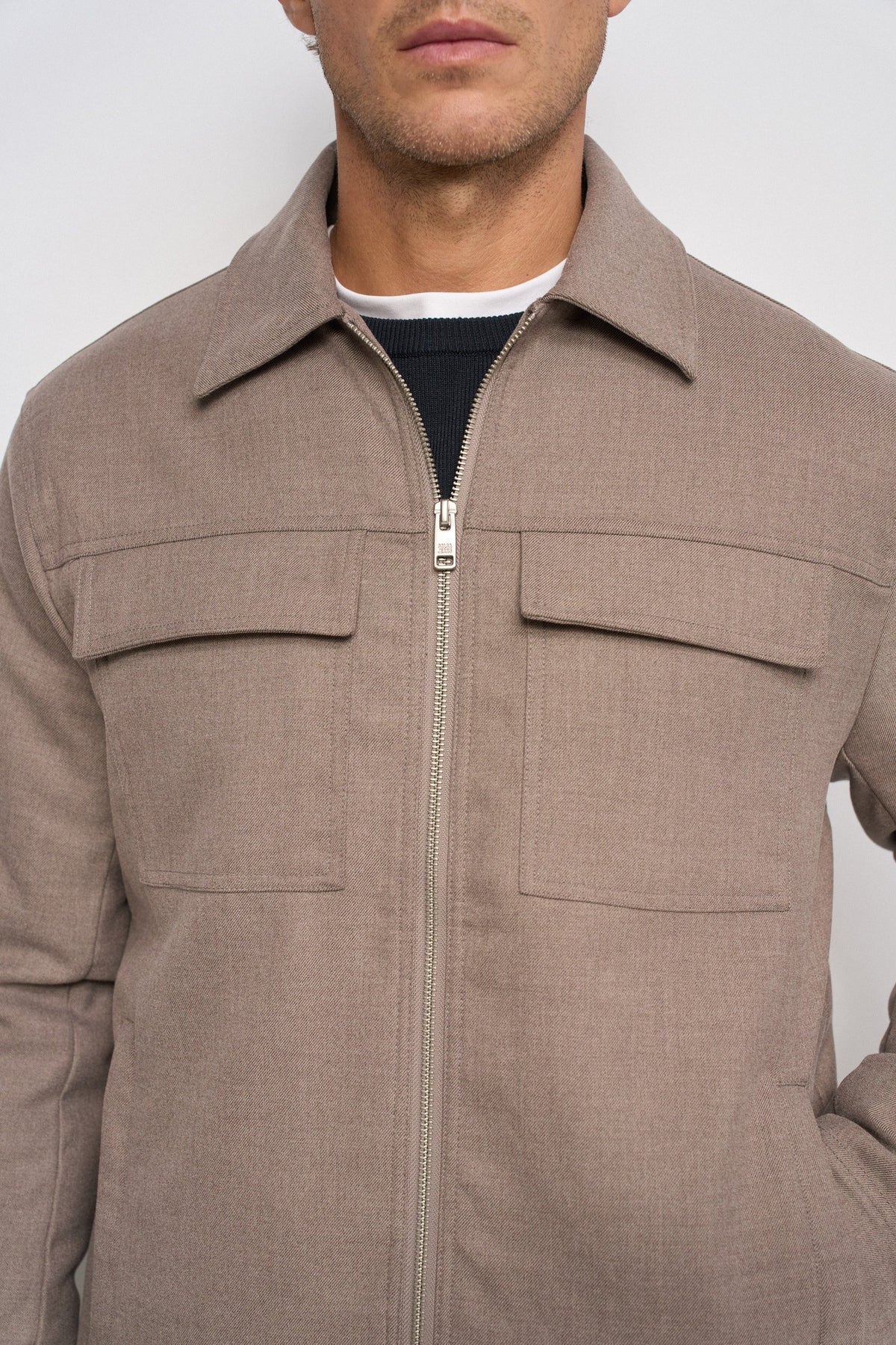 Truckerjacke mit Fronttaschen in Wolloptik in Medium Beige Hemden Salsa Jeans