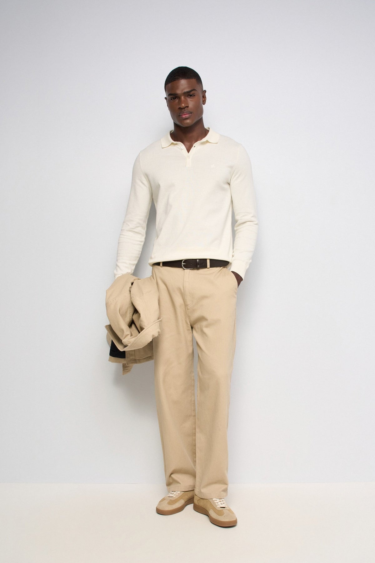 Langarm Strickpolo in Light Pearl V2 Pullover Salsa Jeans