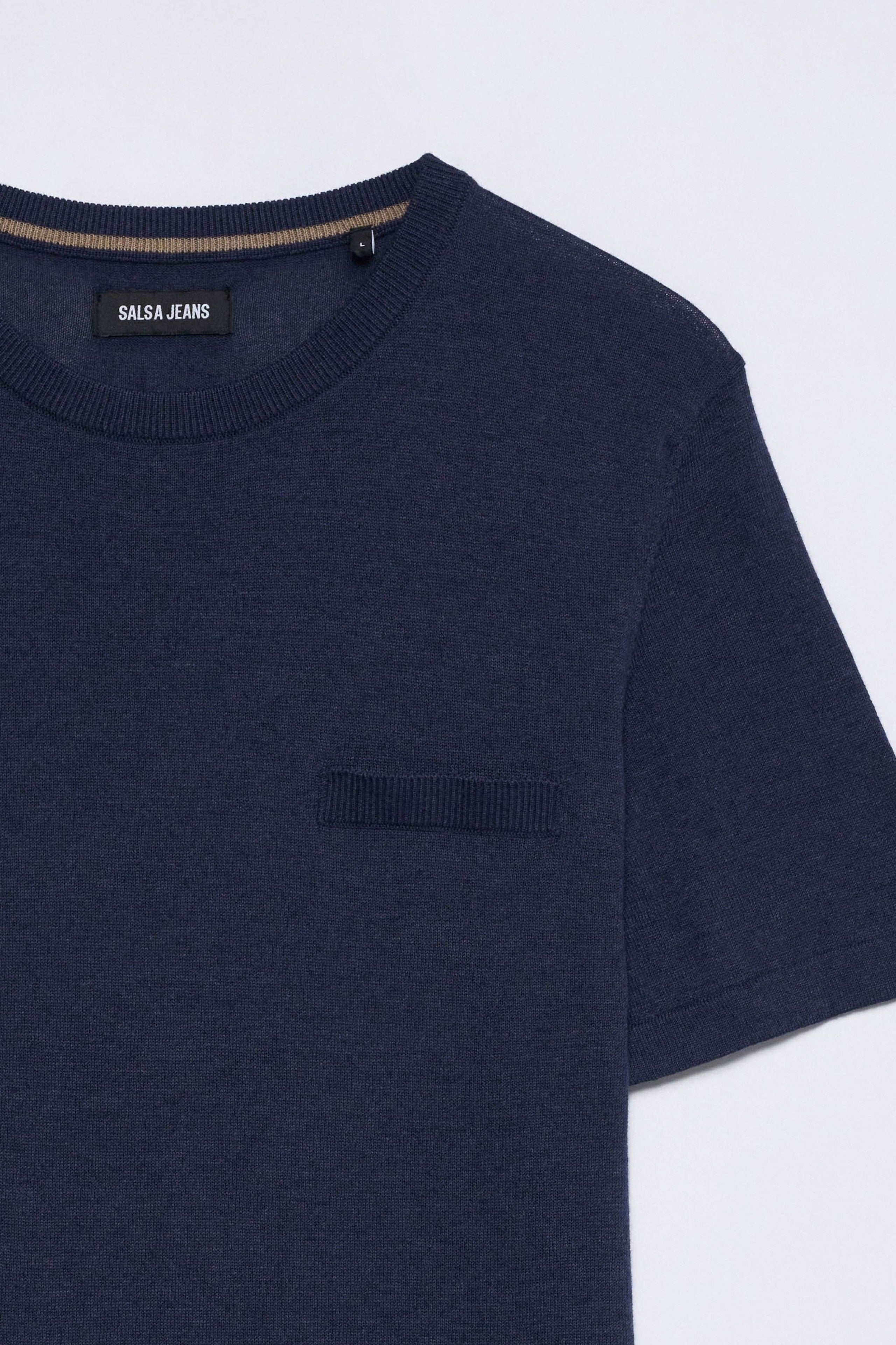 Gestricktes T-Shirt mit Tasche in Medium Blue Pullover Salsa Jeans