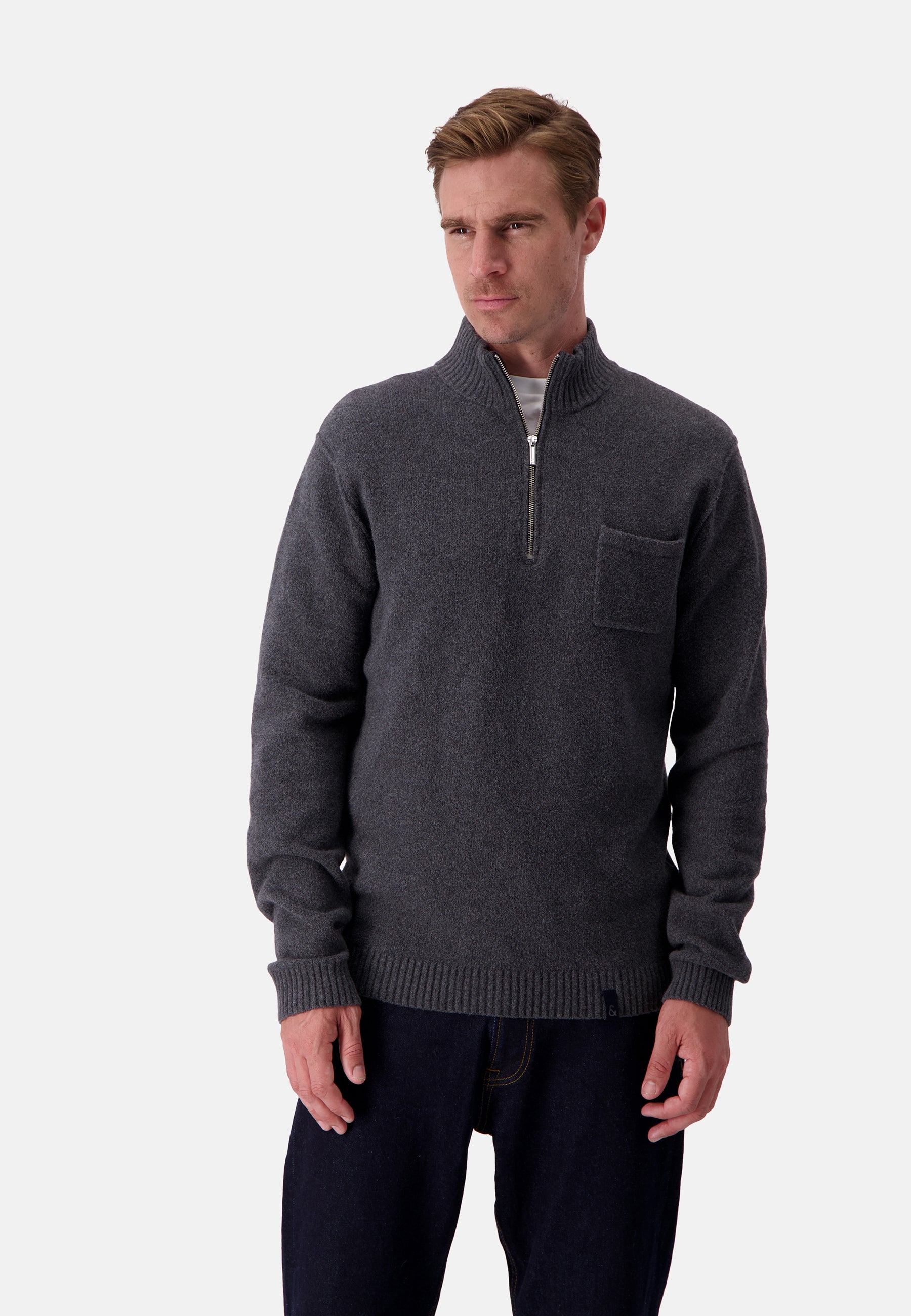 Mock-Zip Woolen Touch in Stone Pullover Colours and Sons