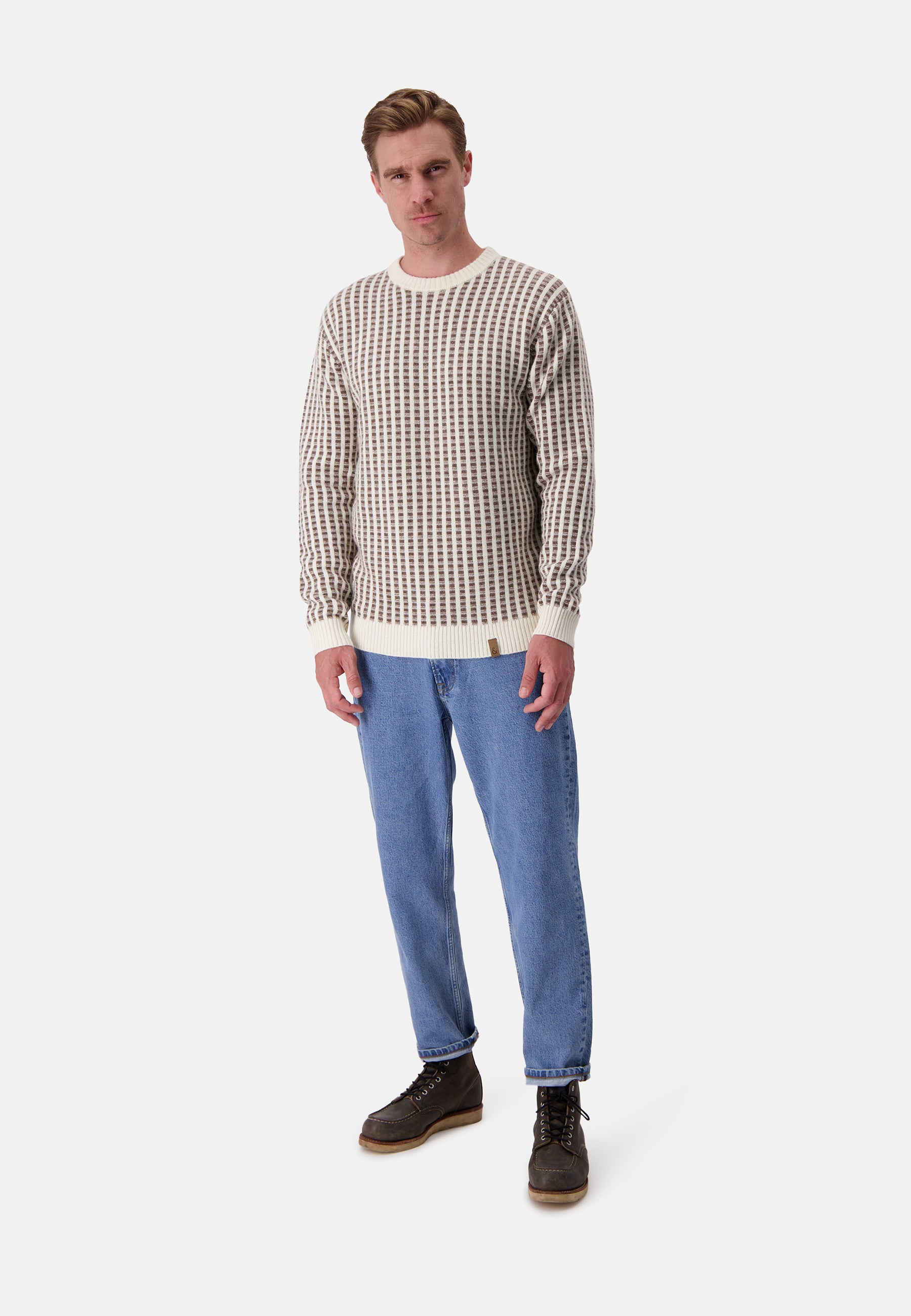 Roundneck Two Tone Intarsia in Offwhite-Soil Pullover Colours and Sons