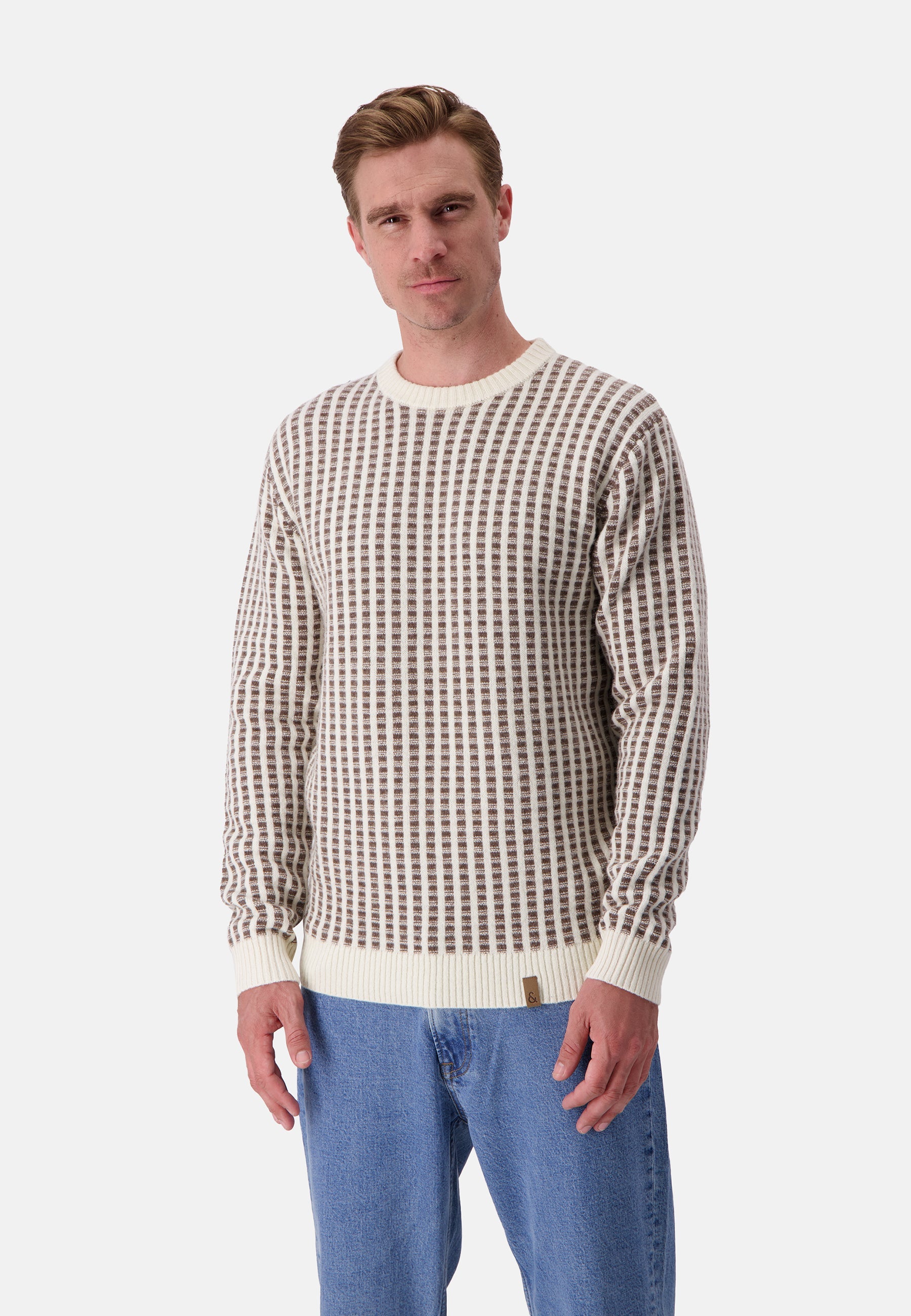 Roundneck Two Tone Intarsia in Offwhite-Soil Pullover Colours and Sons