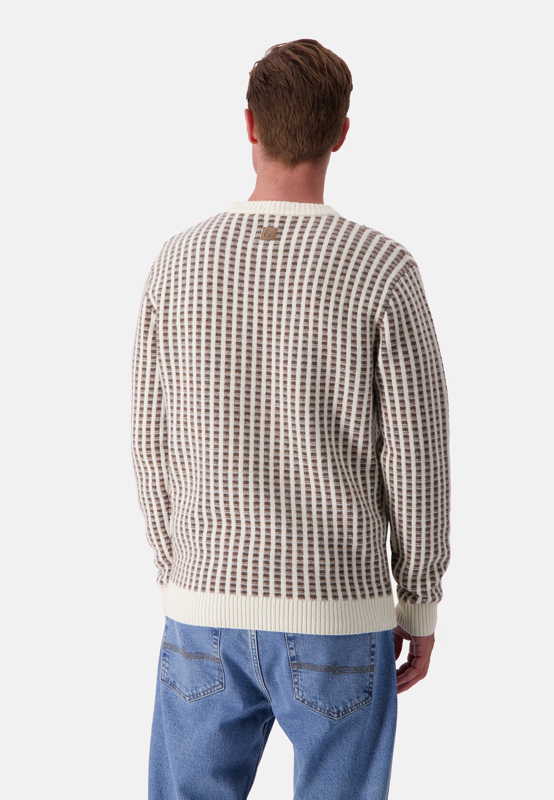 Roundneck Two Tone Intarsia in Offwhite-Soil Pullover Colours and Sons