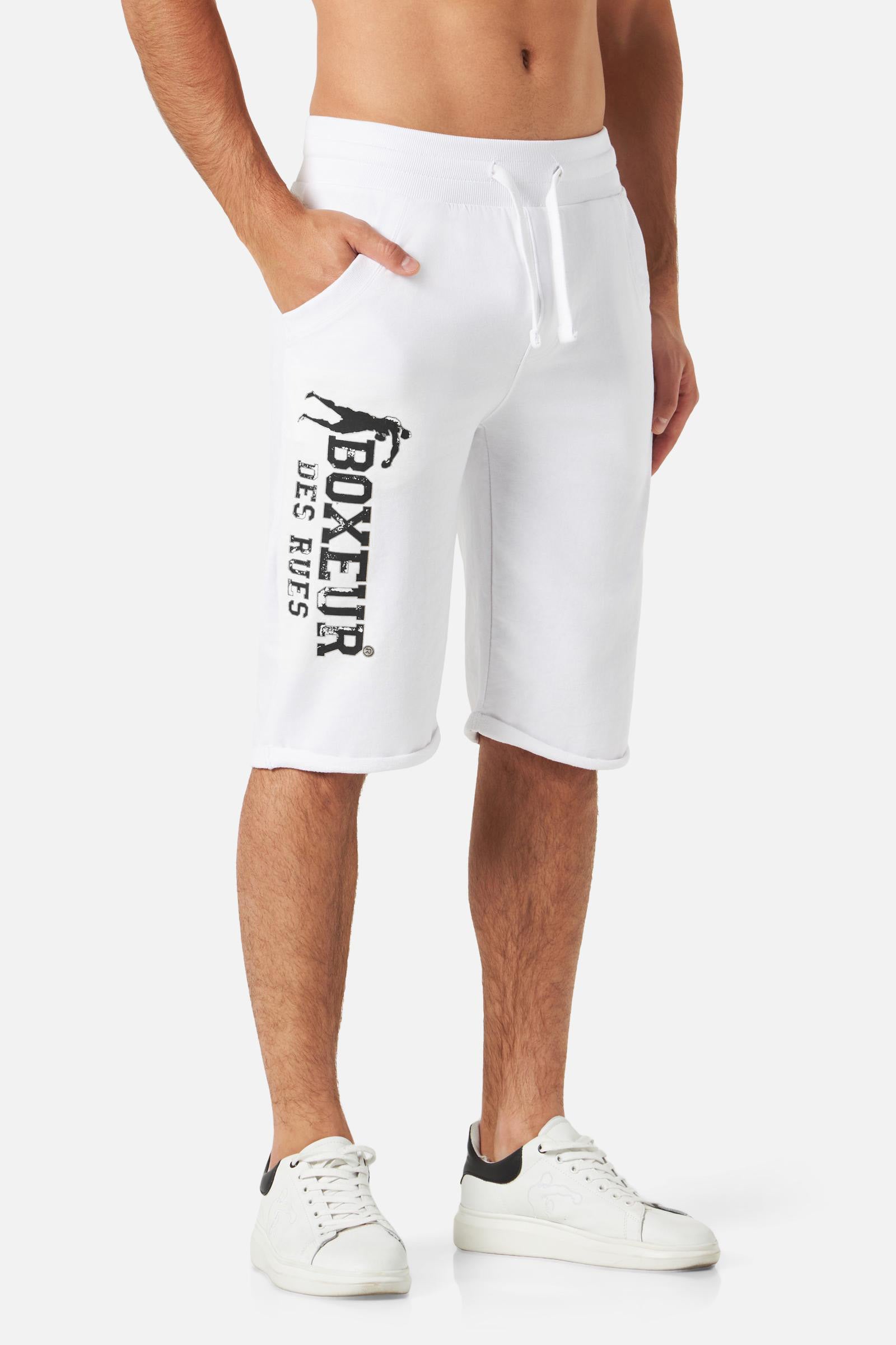 Basic Short Sweatpants in White-Black Shorts Boxeur des Rues