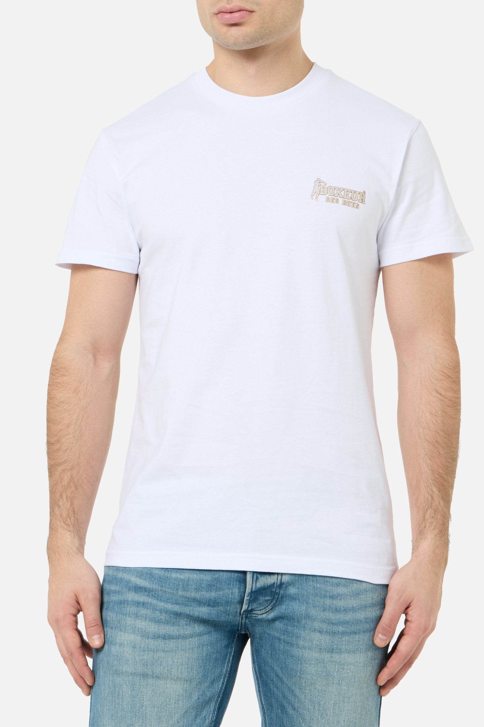 Basic Round Neck T-Shirt in White-Gold T-Shirts Boxeur des Rues