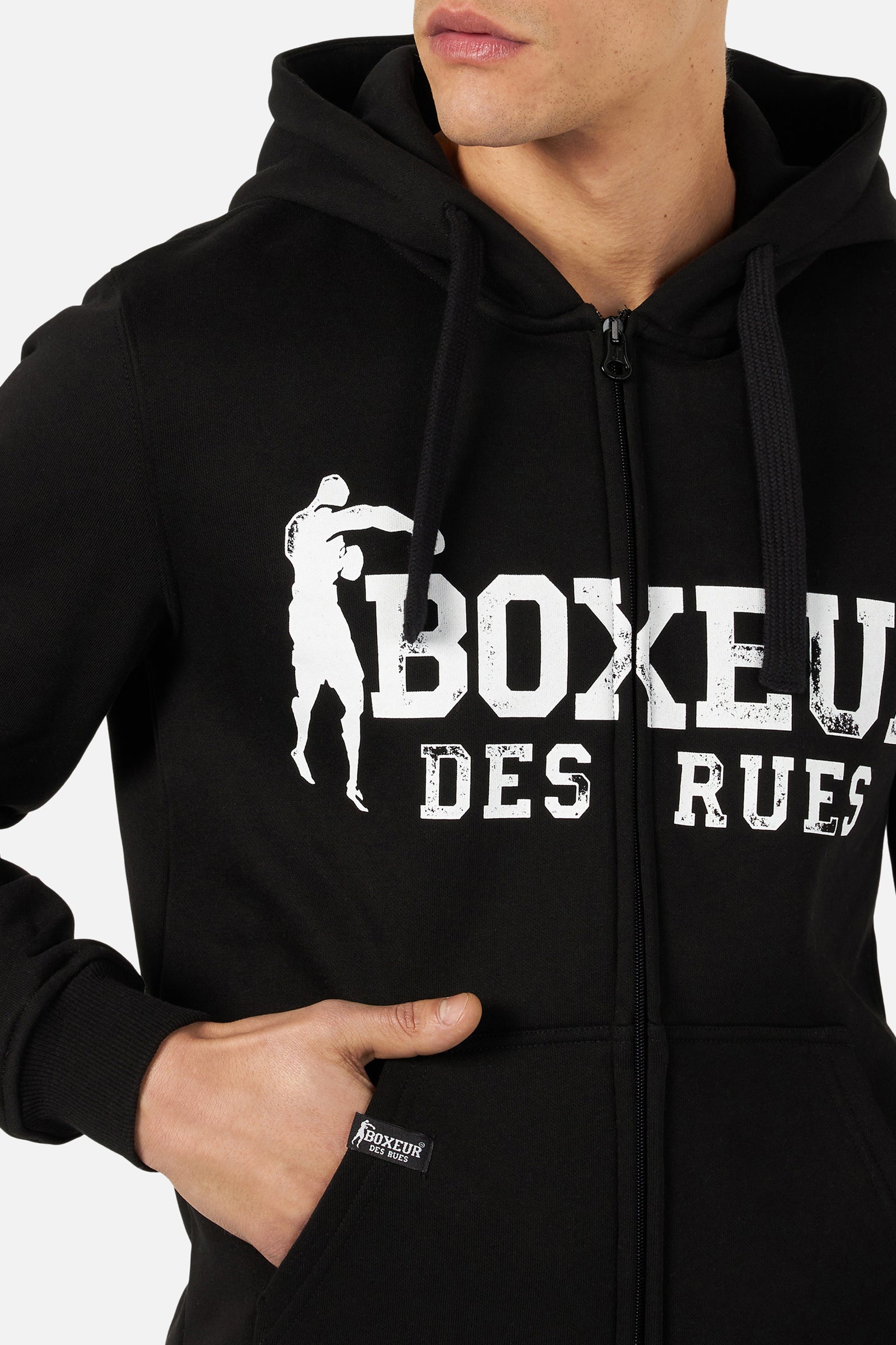 Hoodie Full Zip With Patch in Black-White Sweatjacken Boxeur des Rues