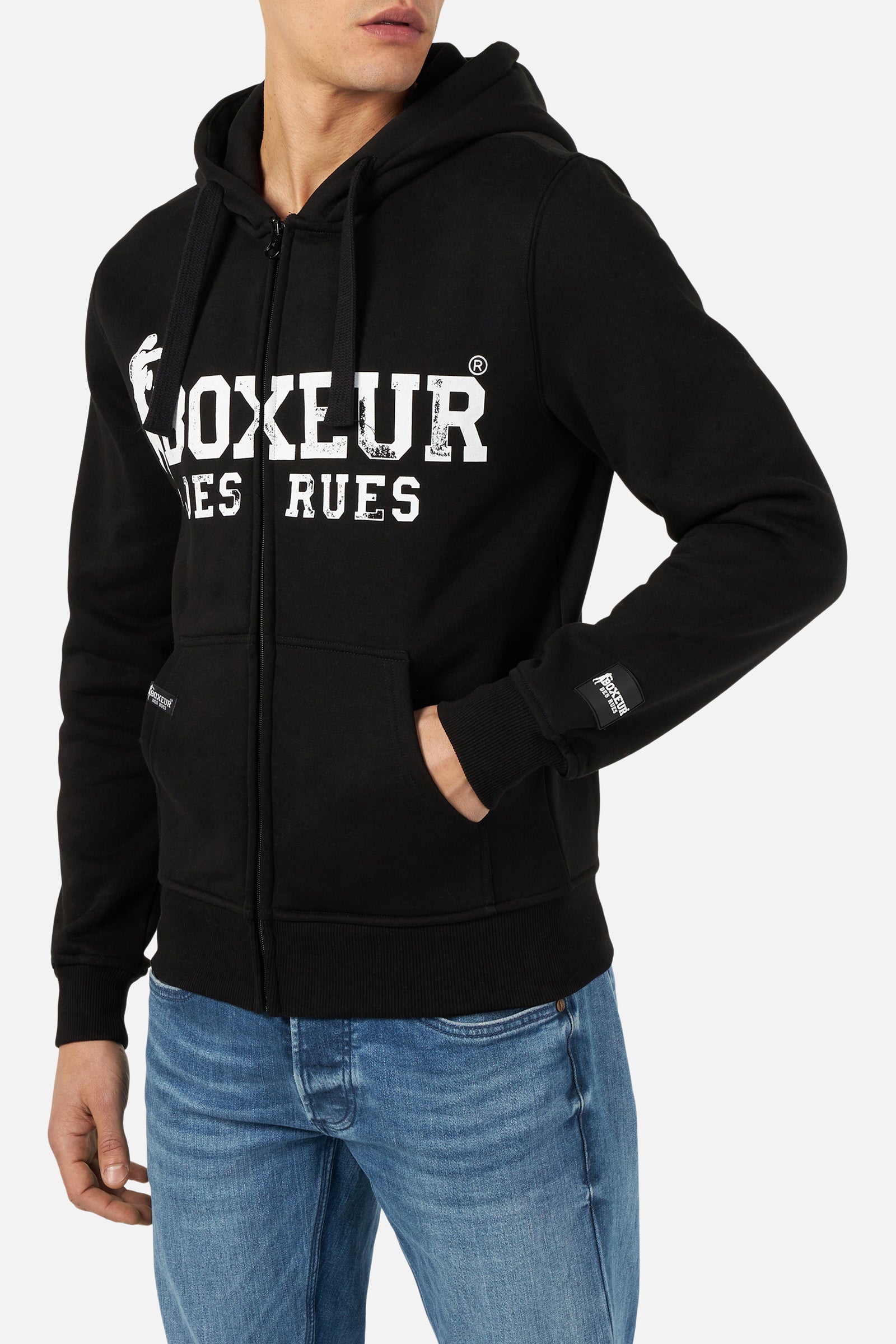 Hoodie Full Zip With Patch in Black-White Sweatjacken Boxeur des Rues