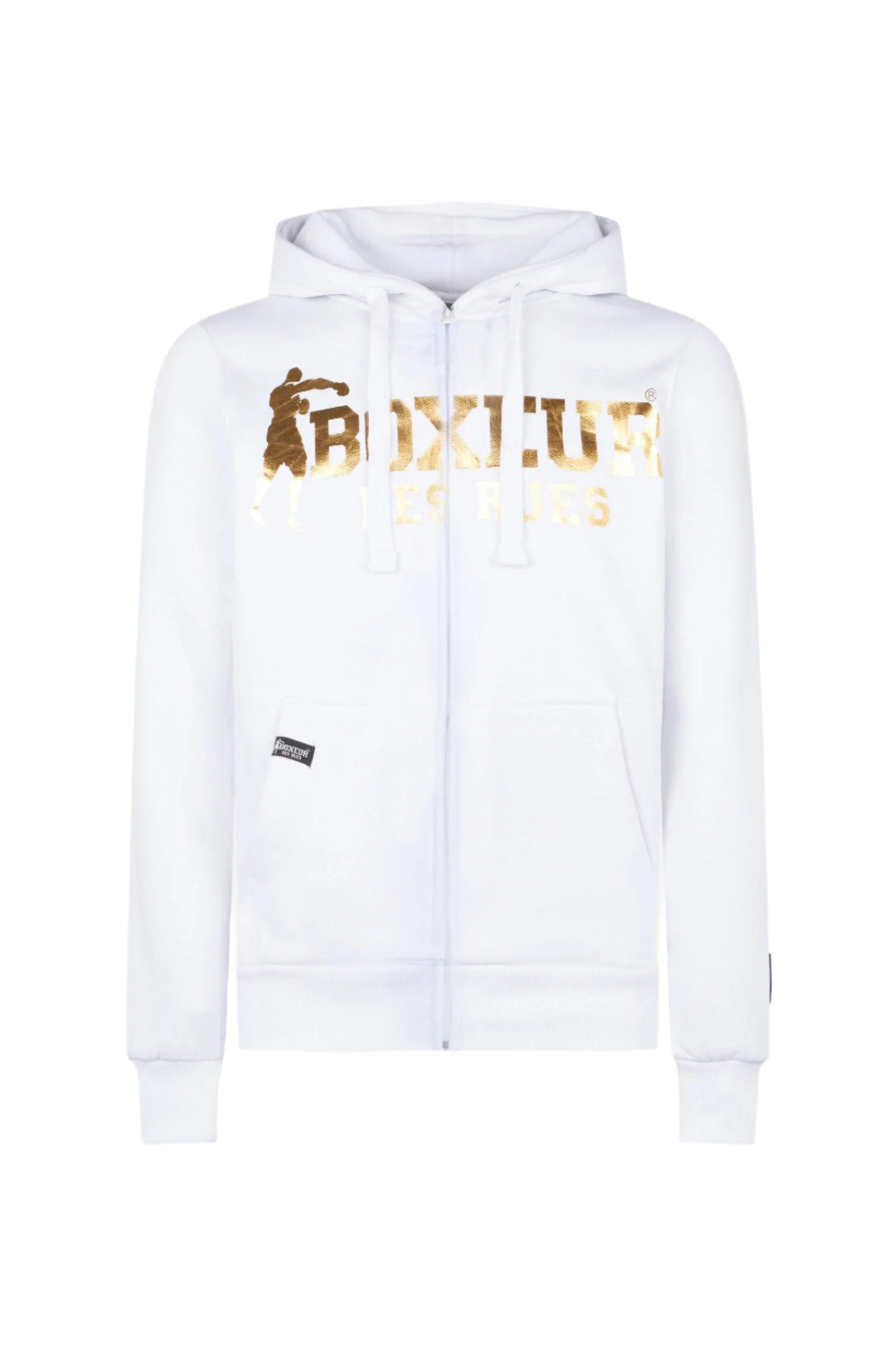 Hoodie Full Zip With Patch in White-Gold Sweatjacken Boxeur des Rues