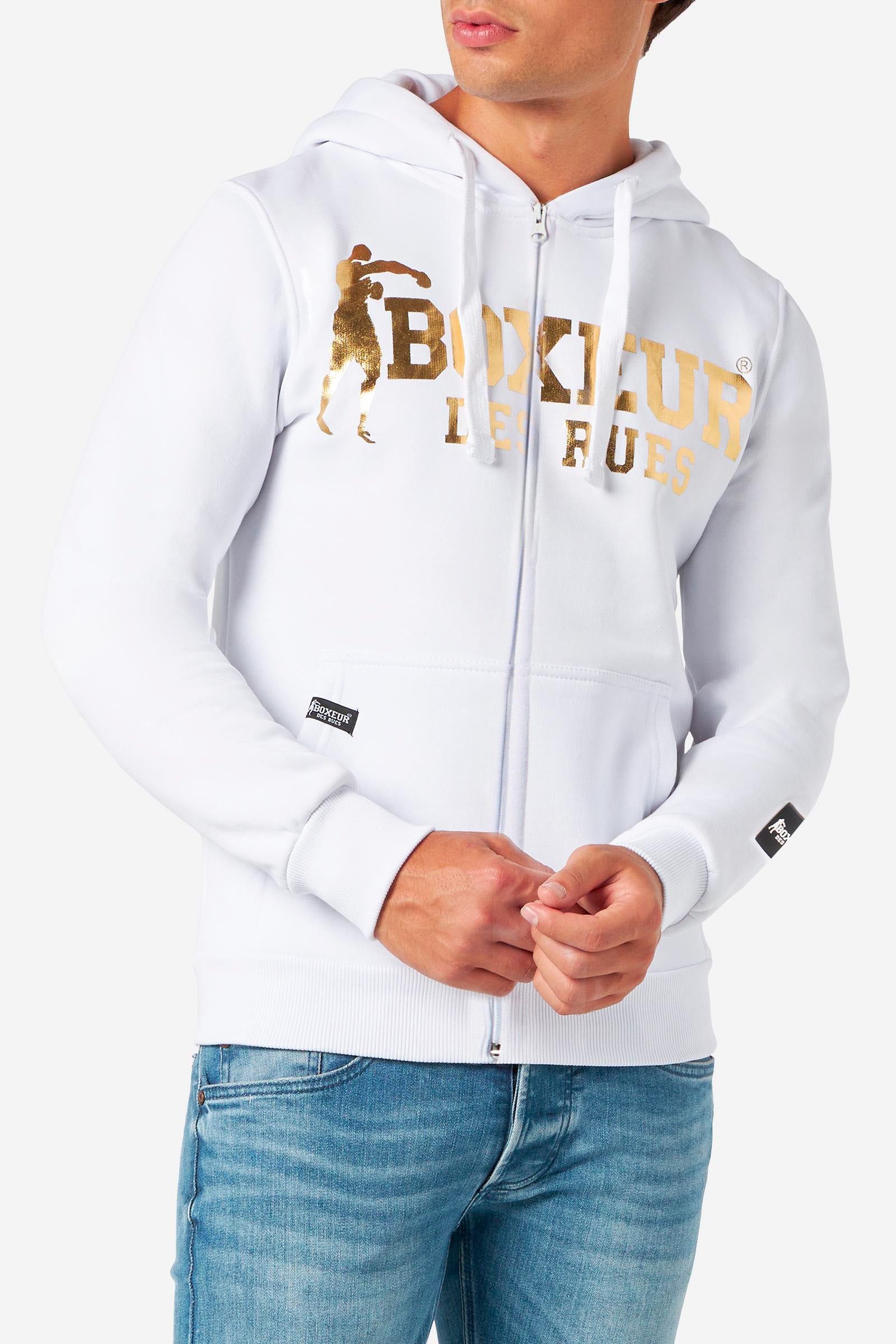 Hoodie Full Zip With Patch in White-Gold Sweatjacken Boxeur des Rues